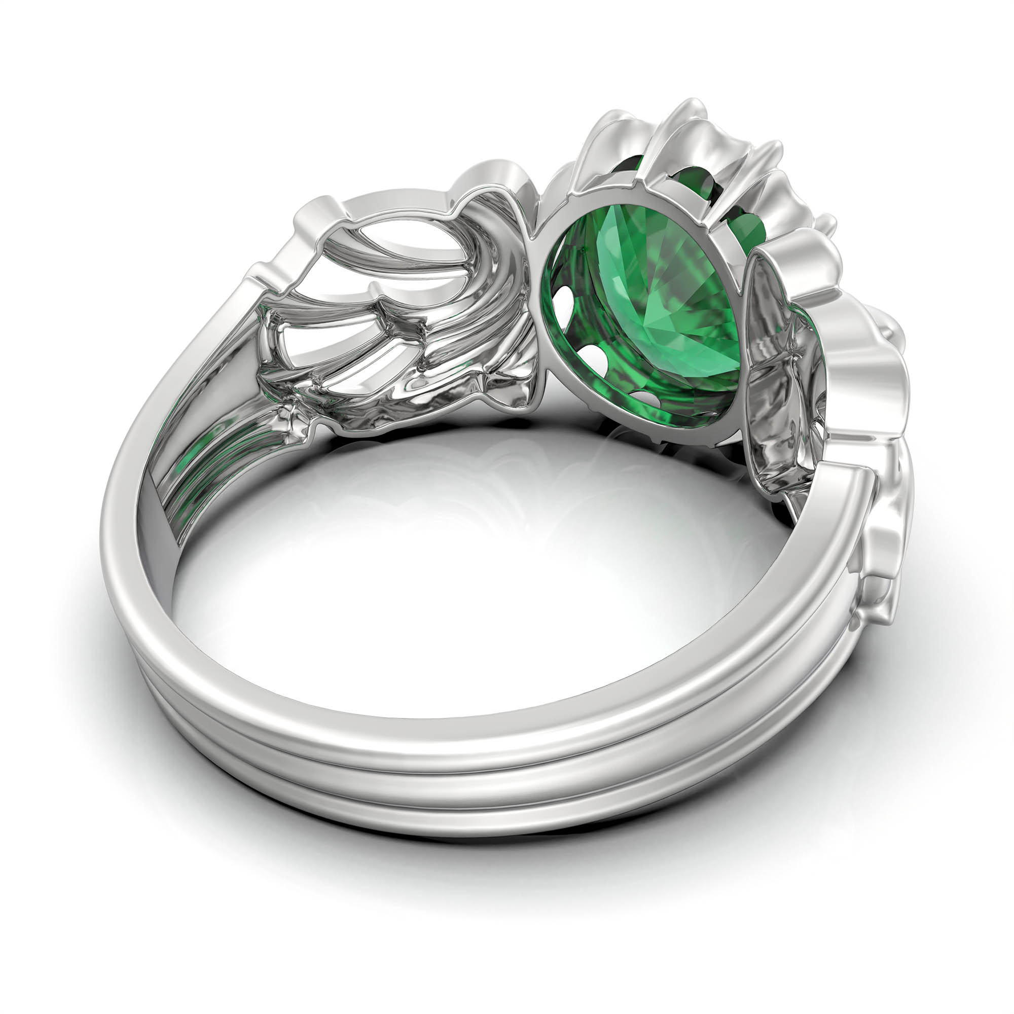 Emerald (Panna) Antique Ring for Women in 18K White Gold – Oval 9x8 mm, Prong Setting, 3 g (Design KA-1) thumbnail