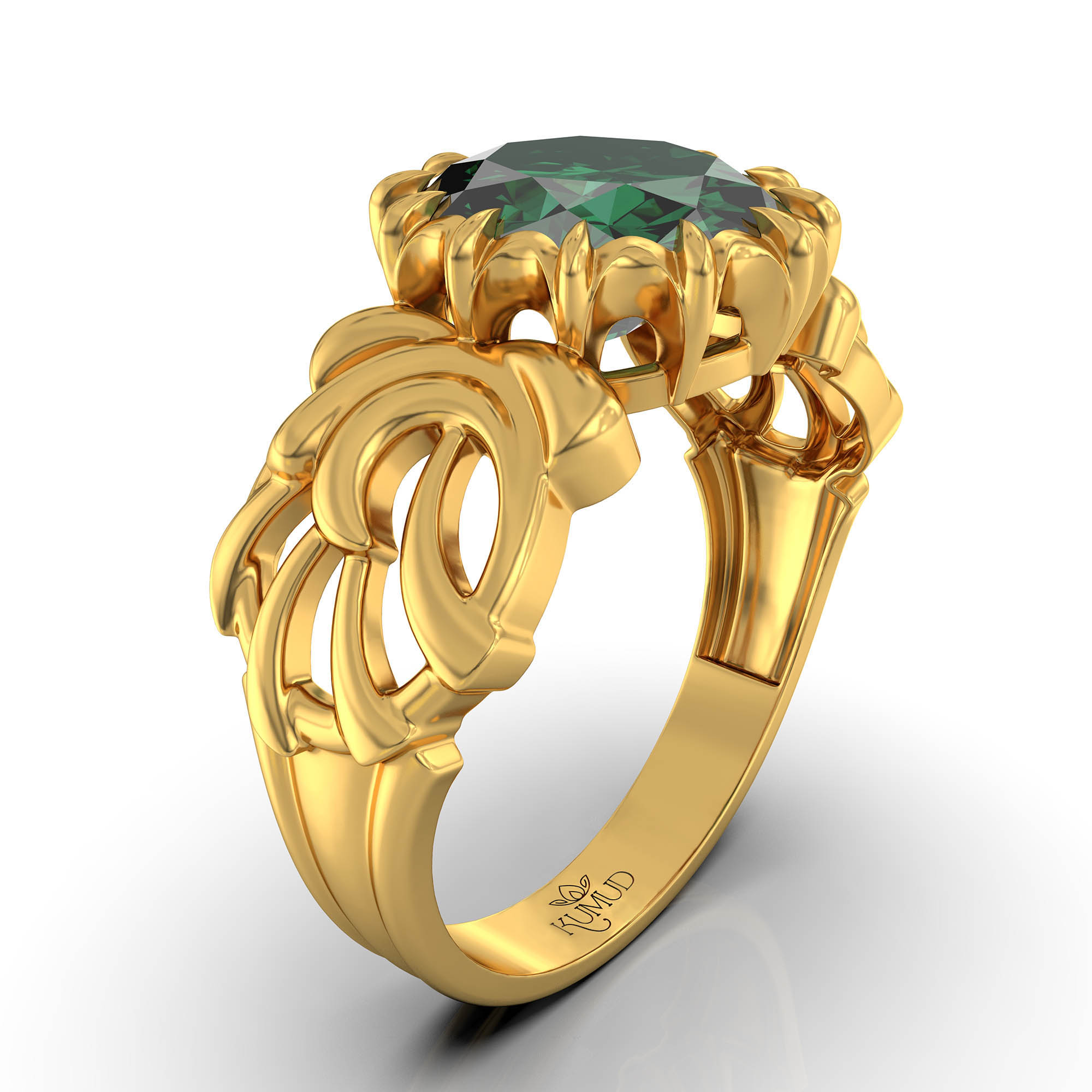 Emerald (Panna) Antique Ring for Women in 22K Yellow Gold – Oval 9x8 mm, Prong Setting, 3 g (Design KA-1) thumbnail