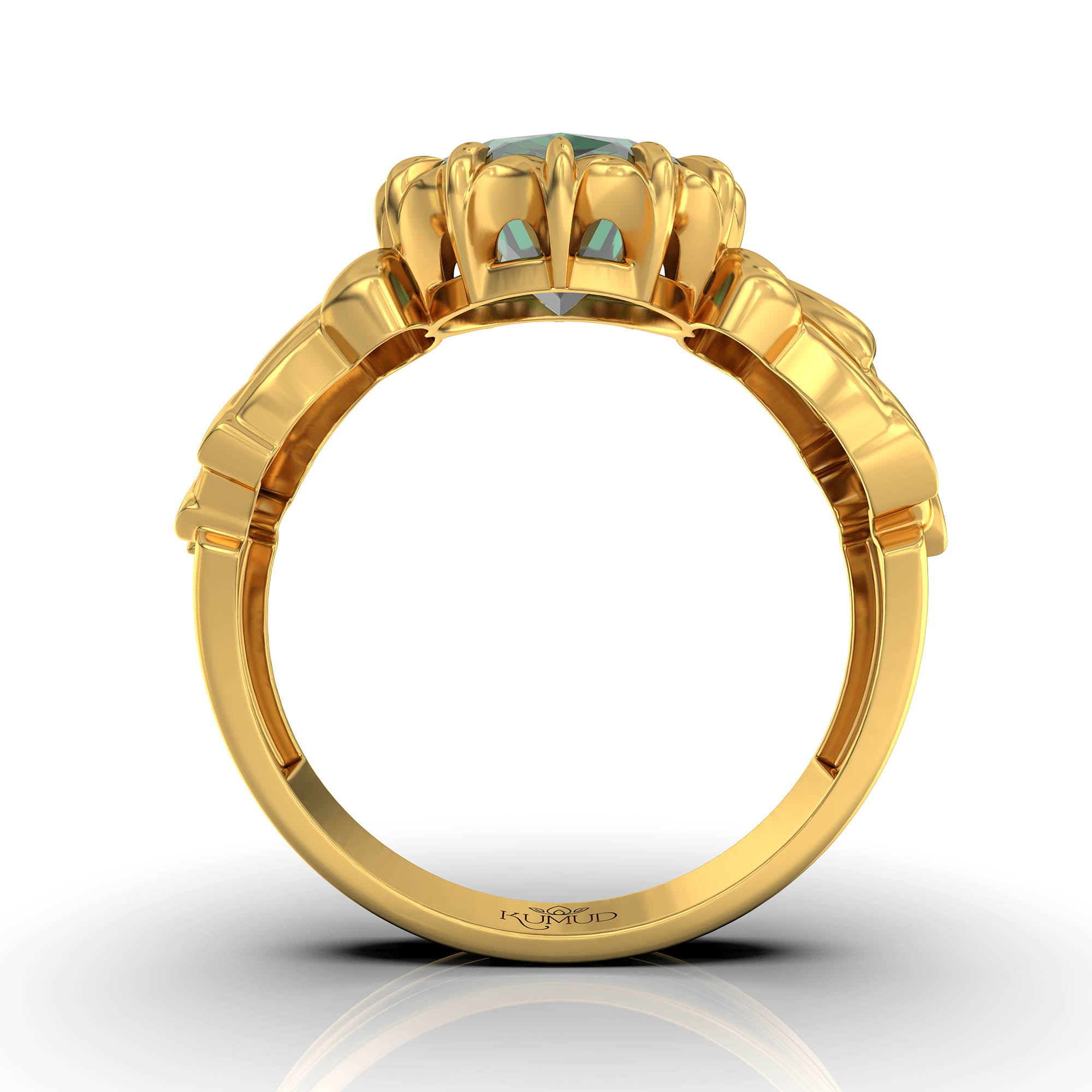 Emerald (Panna) Antique Ring for Women in 22K Yellow Gold – Oval 9x8 mm, Prong Setting, 3 g (Design KA-1) thumbnail