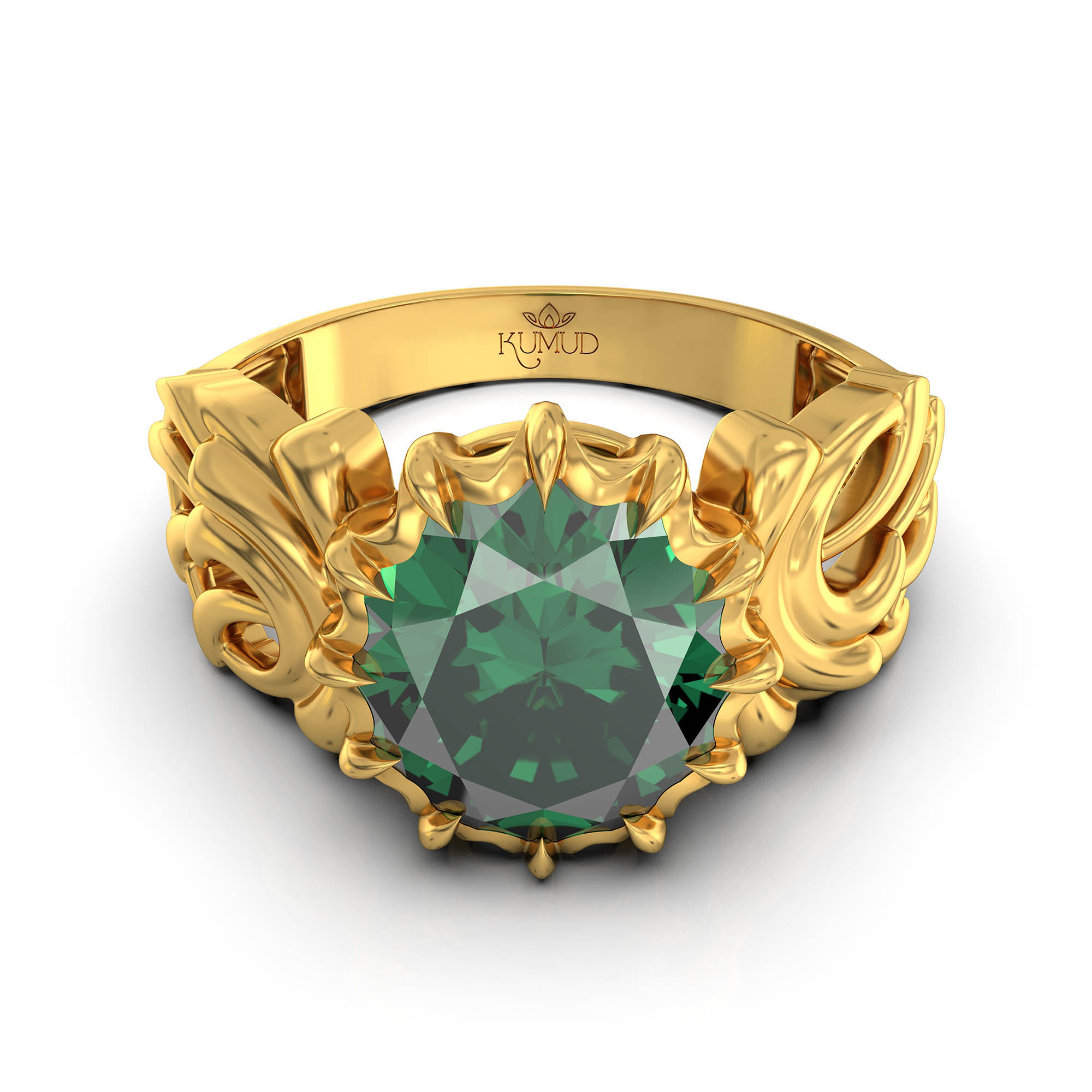 Emerald (Panna) Antique Ring for Women in 22K Yellow Gold – Oval 9x8 mm, Prong Setting, 3 g (Design KA-1) thumbnail
