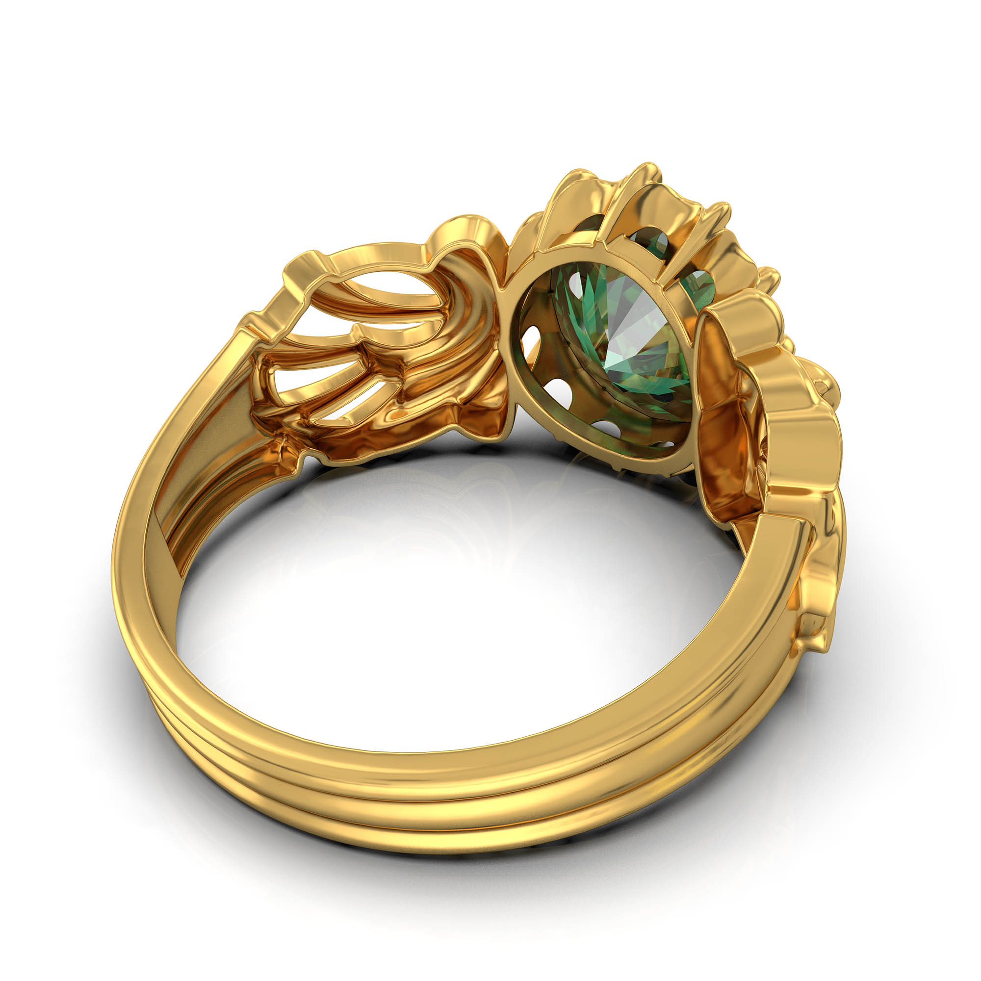 Emerald (Panna) Antique Ring for Women in 22K Yellow Gold – Oval 9x8 mm, Prong Setting, 3 g (Design KA-1) thumbnail