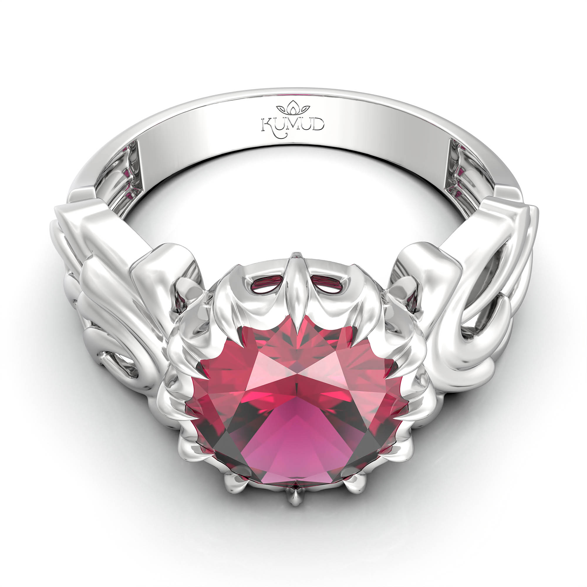 Ruby (Manik) Antique Ring for Women in 18K White Gold – Oval 9x8 mm, Prong Setting, 3 g (Design KA-1) thumbnail