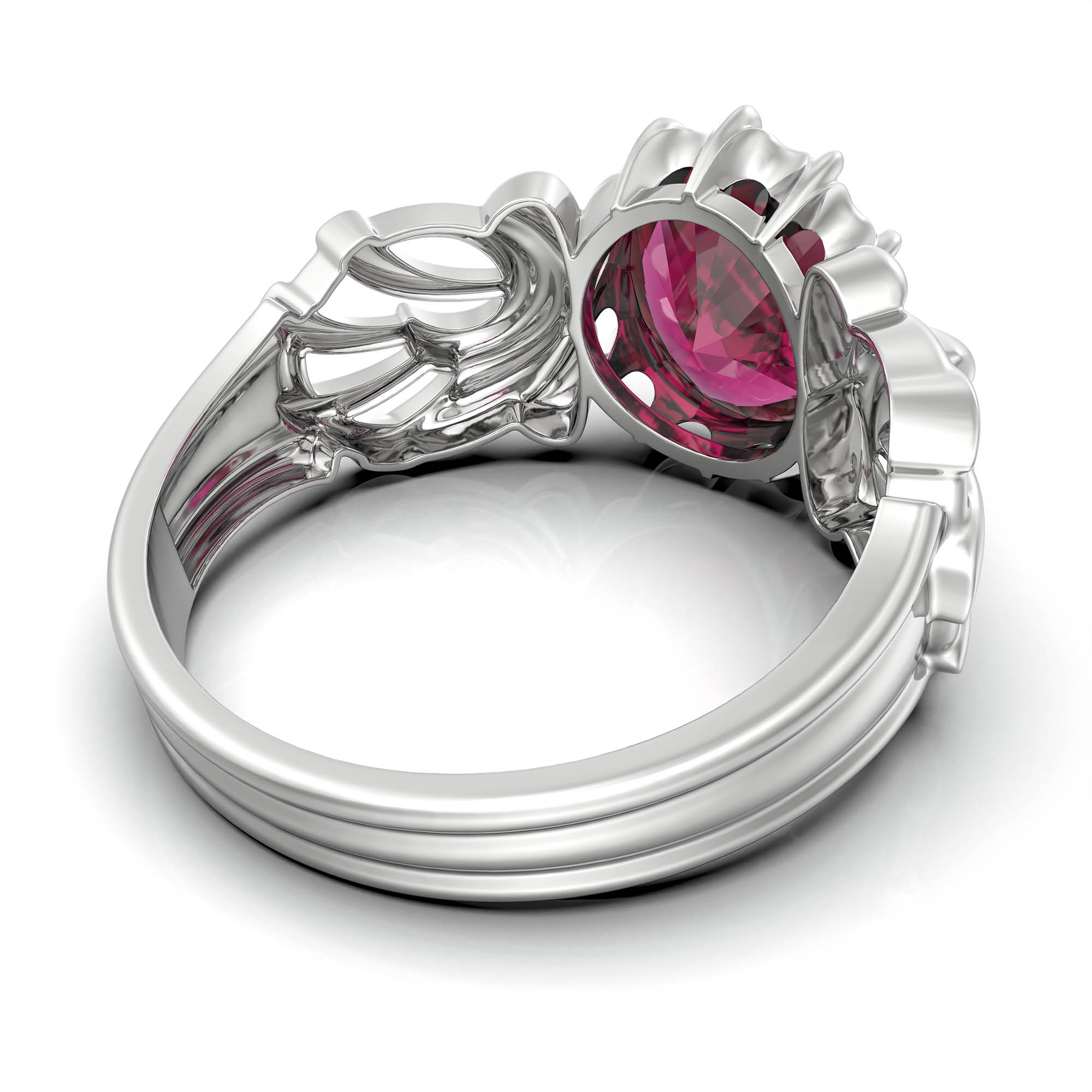Ruby (Manik) Antique Ring for Women in 18K White Gold – Oval 9x8 mm, Prong Setting, 3 g (Design KA-1) thumbnail