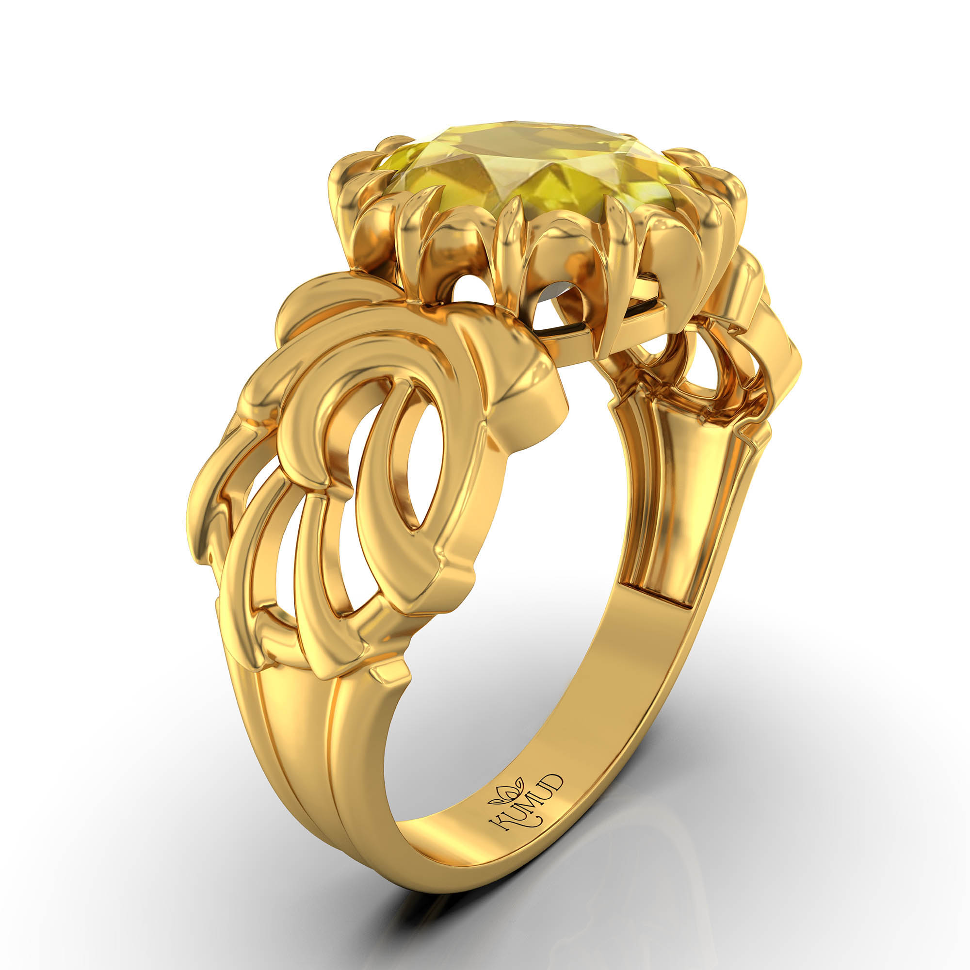 Yellow Sapphire (Pukhraj) Antique Ring for Women in 22K Yellow Gold – Oval 9x8 mm, Prong Setting, 3 g (Design KA-1) thumbnail