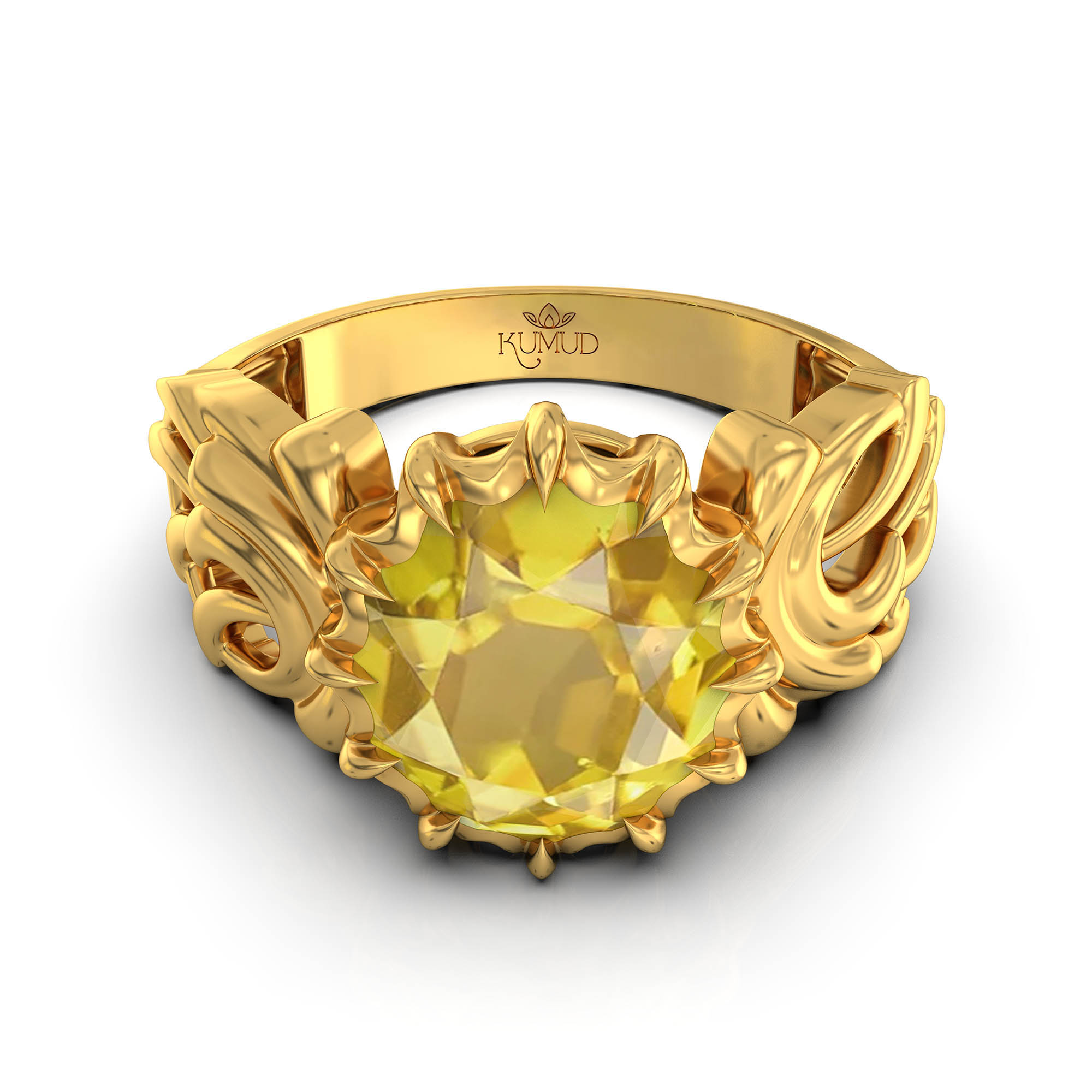 Yellow Sapphire (Pukhraj) Antique Ring for Women in 22K Yellow Gold – Oval 9x8 mm, Prong Setting, 3 g (Design KA-1) thumbnail