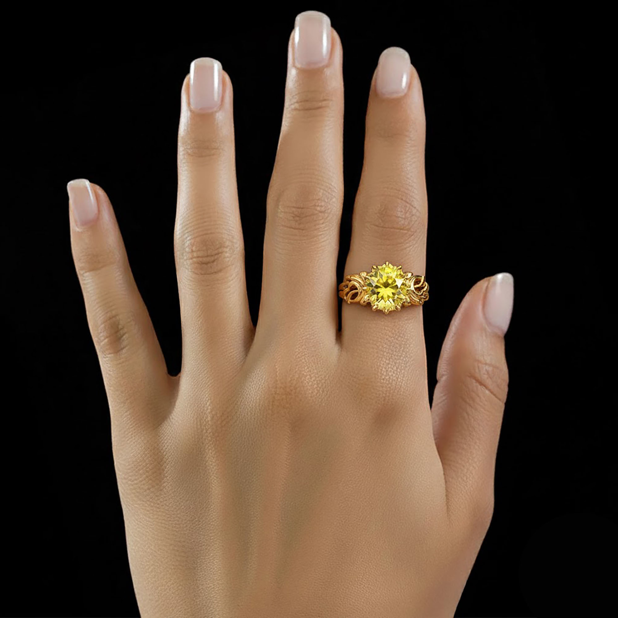 Yellow Sapphire (Pukhraj) Antique Ring for Women in 22K Yellow Gold – Oval 9x8 mm, Prong Setting, 3 g (Design KA-1) thumbnail