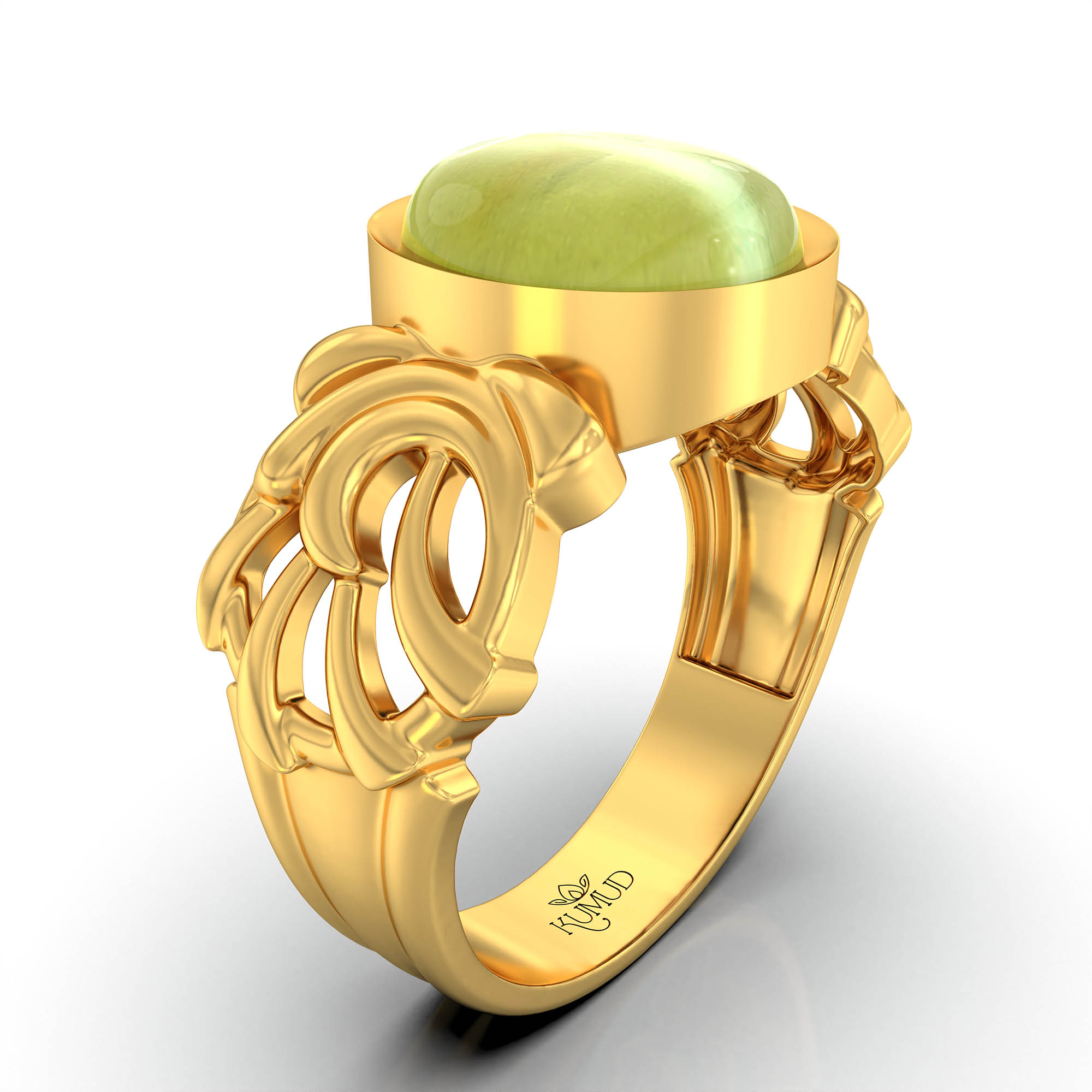 Cat's Eye (Lehsunia) Antique Ring for Women in 22K Yellow Gold – Oval Cabochon 9x8 mm, Bezel Setting, 4 g (Design KA-1) thumbnail
