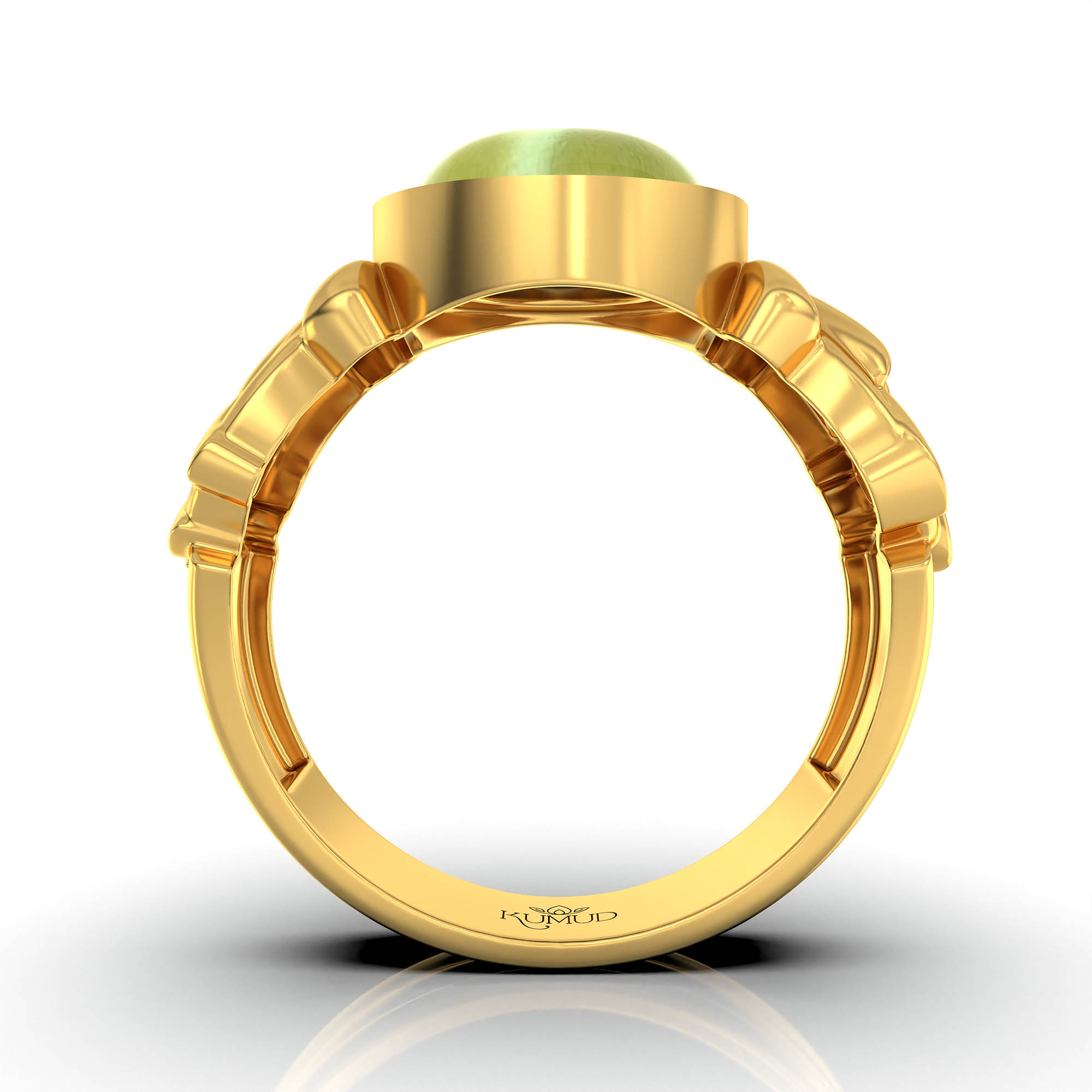 Cat's Eye (Lehsunia) Antique Ring for Women in 22K Yellow Gold – Oval Cabochon 9x8 mm, Bezel Setting, 4 g (Design KA-1) thumbnail