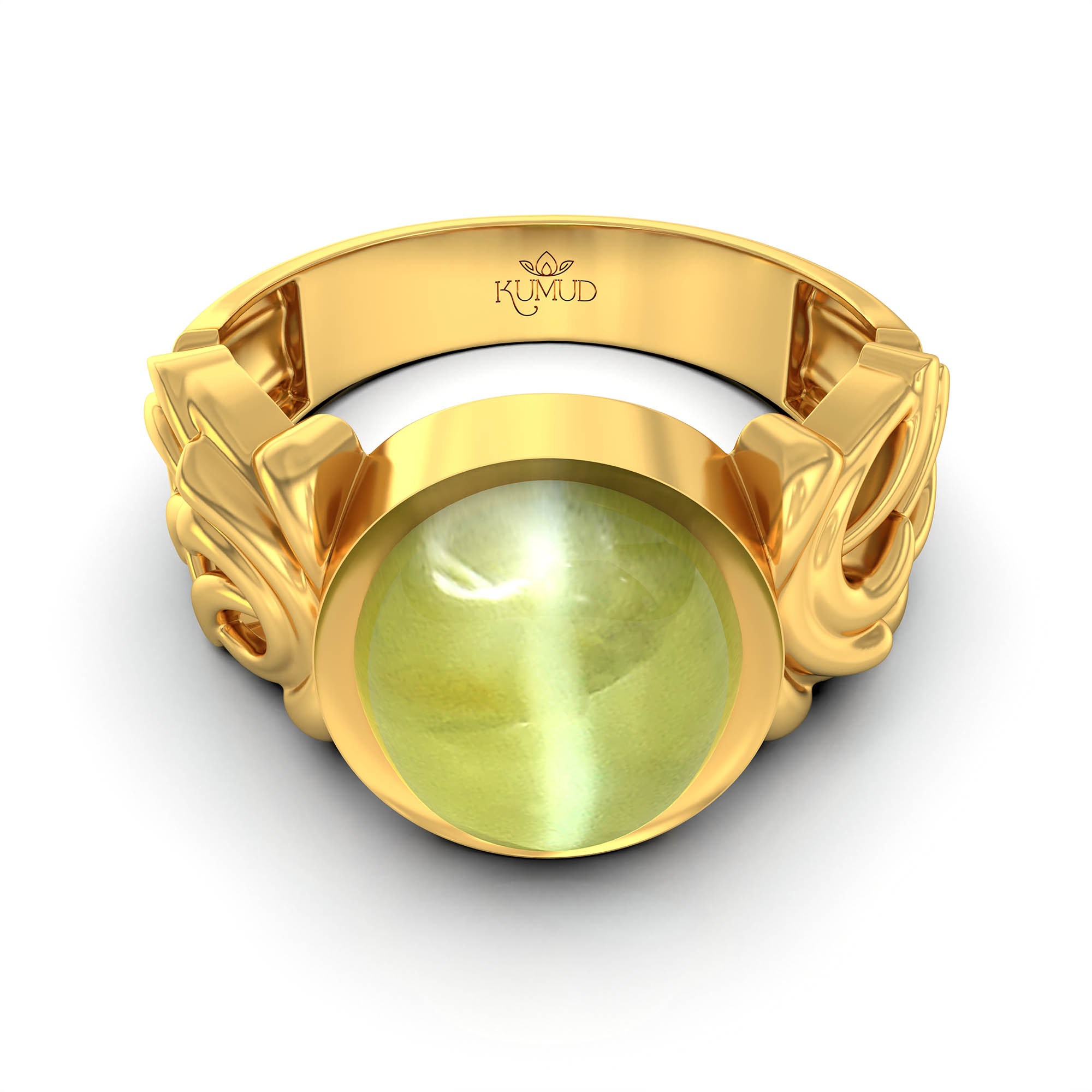 Cat's Eye (Lehsunia) Antique Ring for Women in 22K Yellow Gold – Oval Cabochon 9x8 mm, Bezel Setting, 4 g (Design KA-1) thumbnail