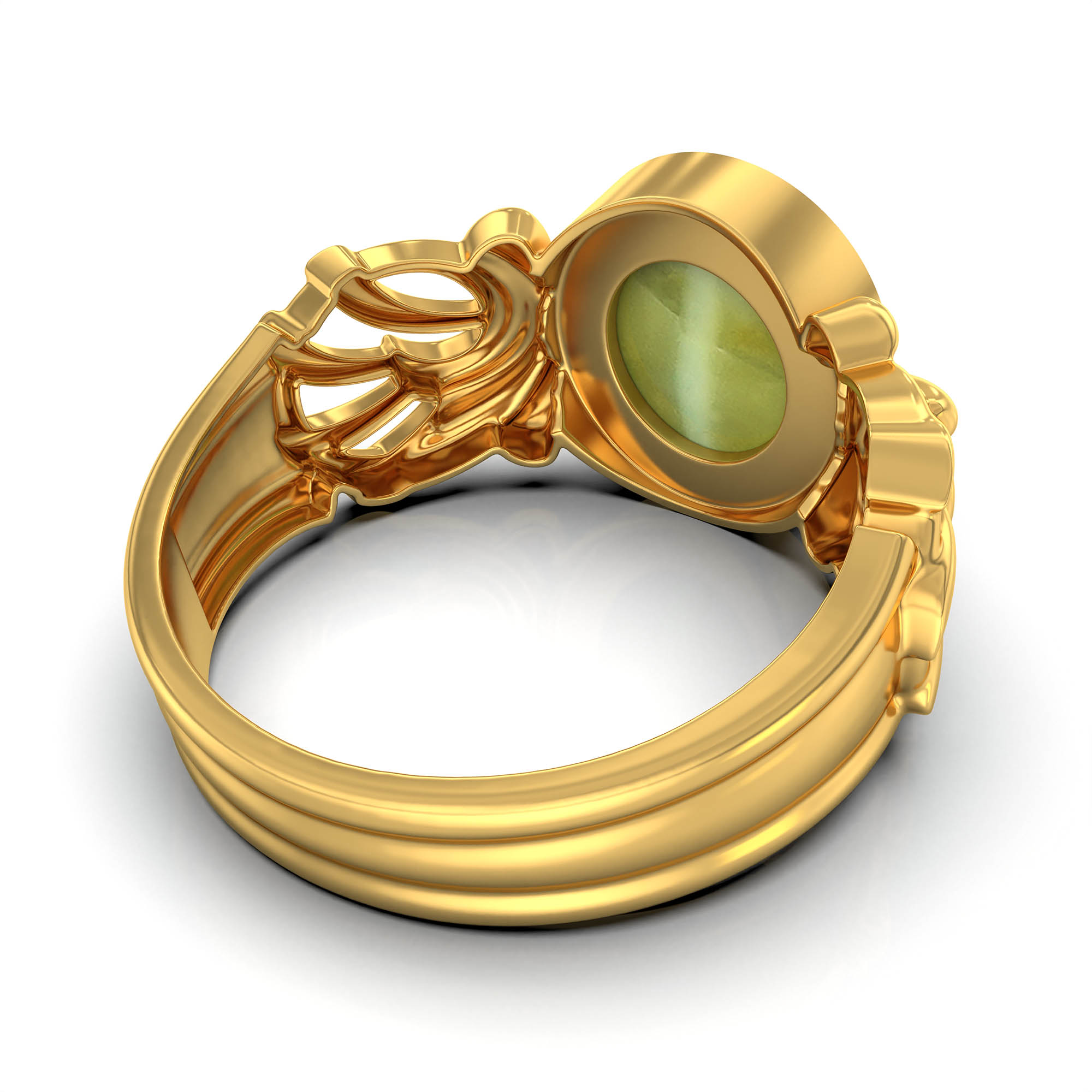 Cat's Eye (Lehsunia) Antique Ring for Women in 22K Yellow Gold – Oval Cabochon 9x8 mm, Bezel Setting, 4 g (Design KA-1) thumbnail
