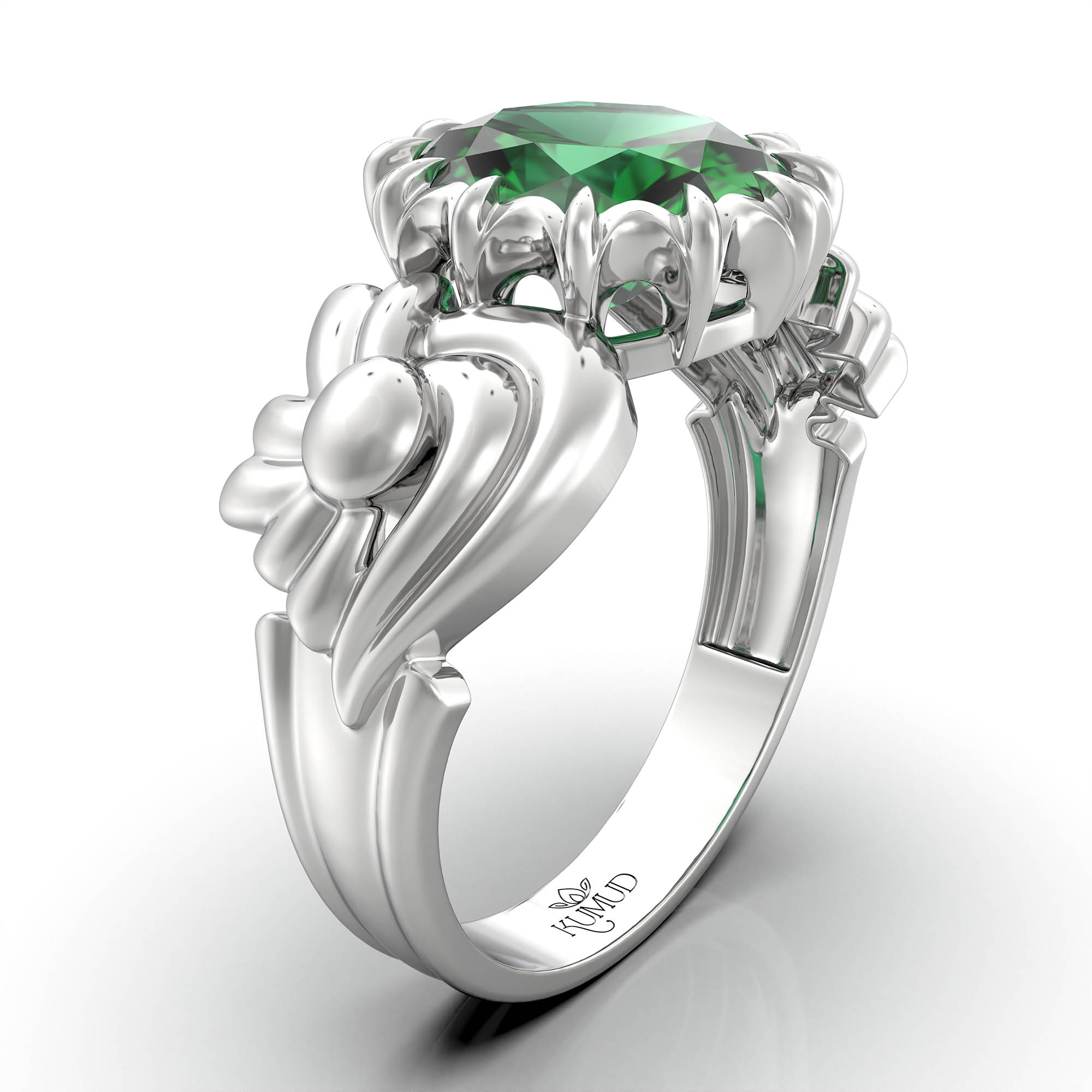 Emerald (Panna) Ring for Women in 925 Sterling Silver – Oval 9x8 mm, Prong Setting, 1.8 g (Design KA-2) thumbnail