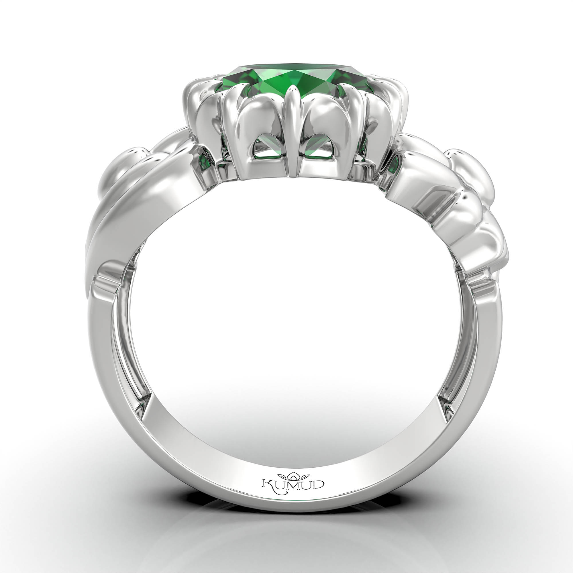 Emerald (Panna) Ring for Women in 925 Sterling Silver – Oval 9x8 mm, Prong Setting, 1.8 g (Design KA-2) thumbnail