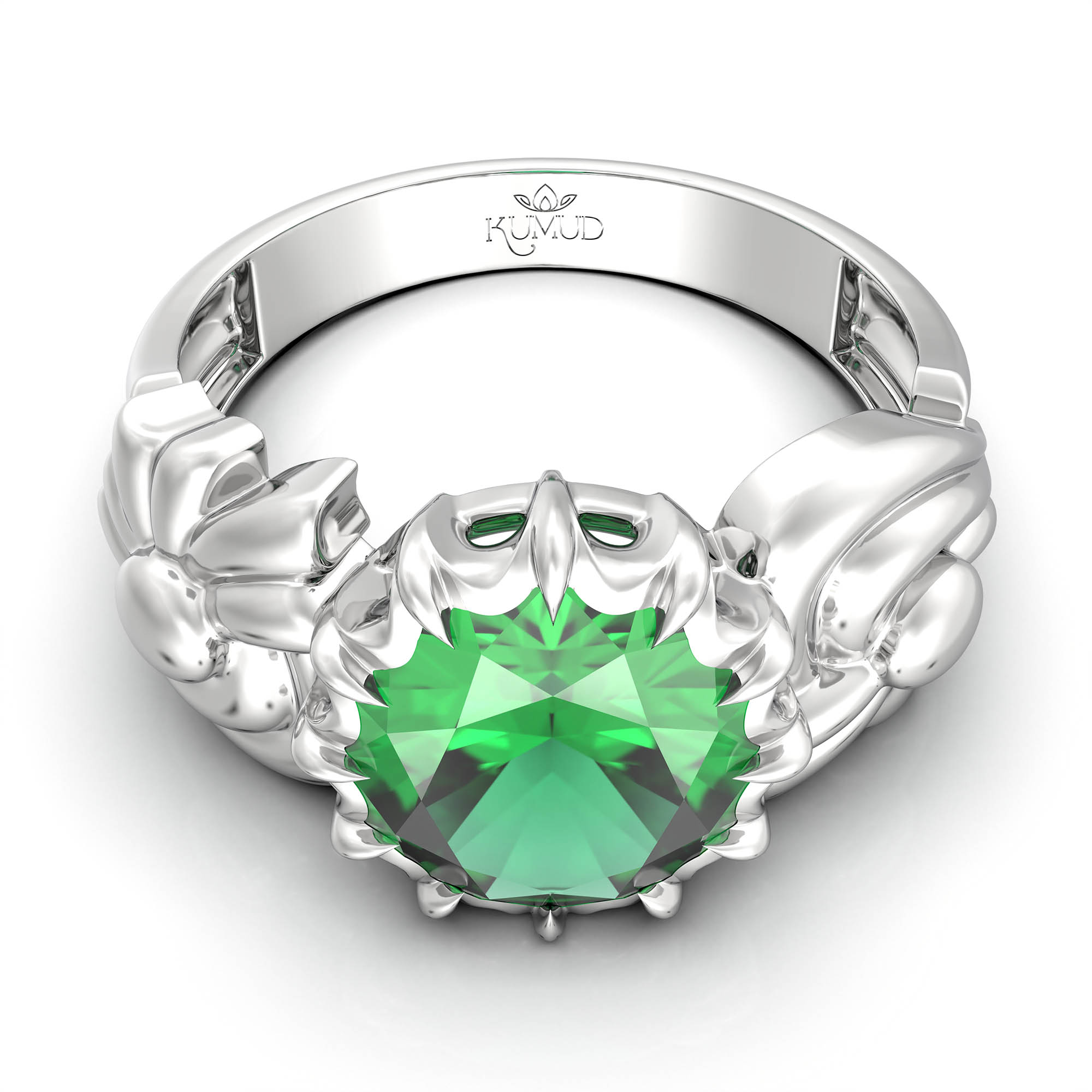 Emerald (Panna) Ring for Women in 925 Sterling Silver – Oval 9x8 mm, Prong Setting, 1.8 g (Design KA-2) thumbnail