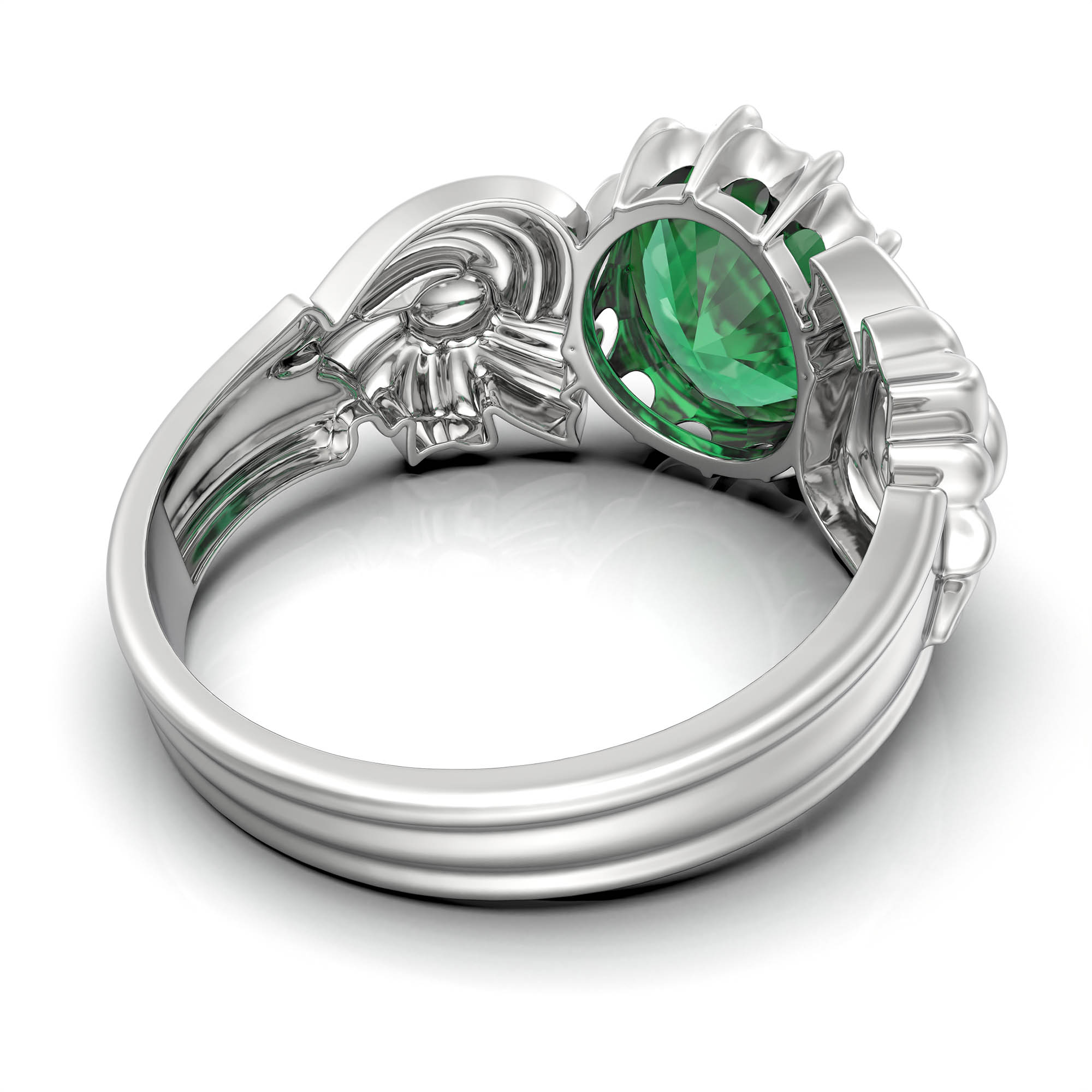 Emerald (Panna) Ring for Women in 925 Sterling Silver – Oval 9x8 mm, Prong Setting, 1.8 g (Design KA-2) thumbnail
