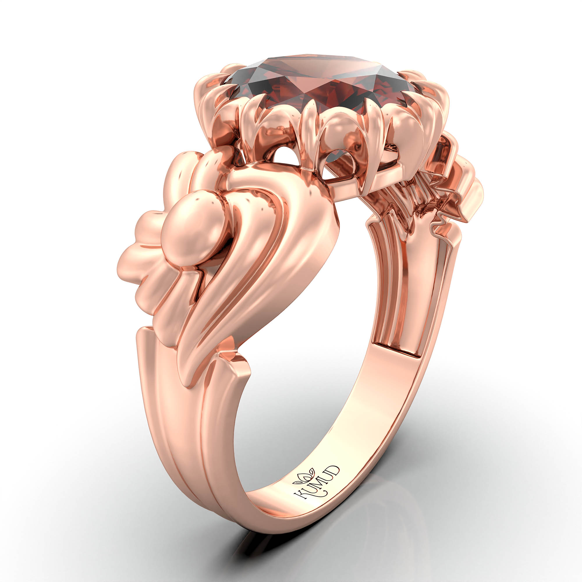 Hessonite (Gomed) Antique Ring for Women in 18K Rose Gold – Oval 9x8 mm, Prong Setting, 3 g (Design KA-2) thumbnail
