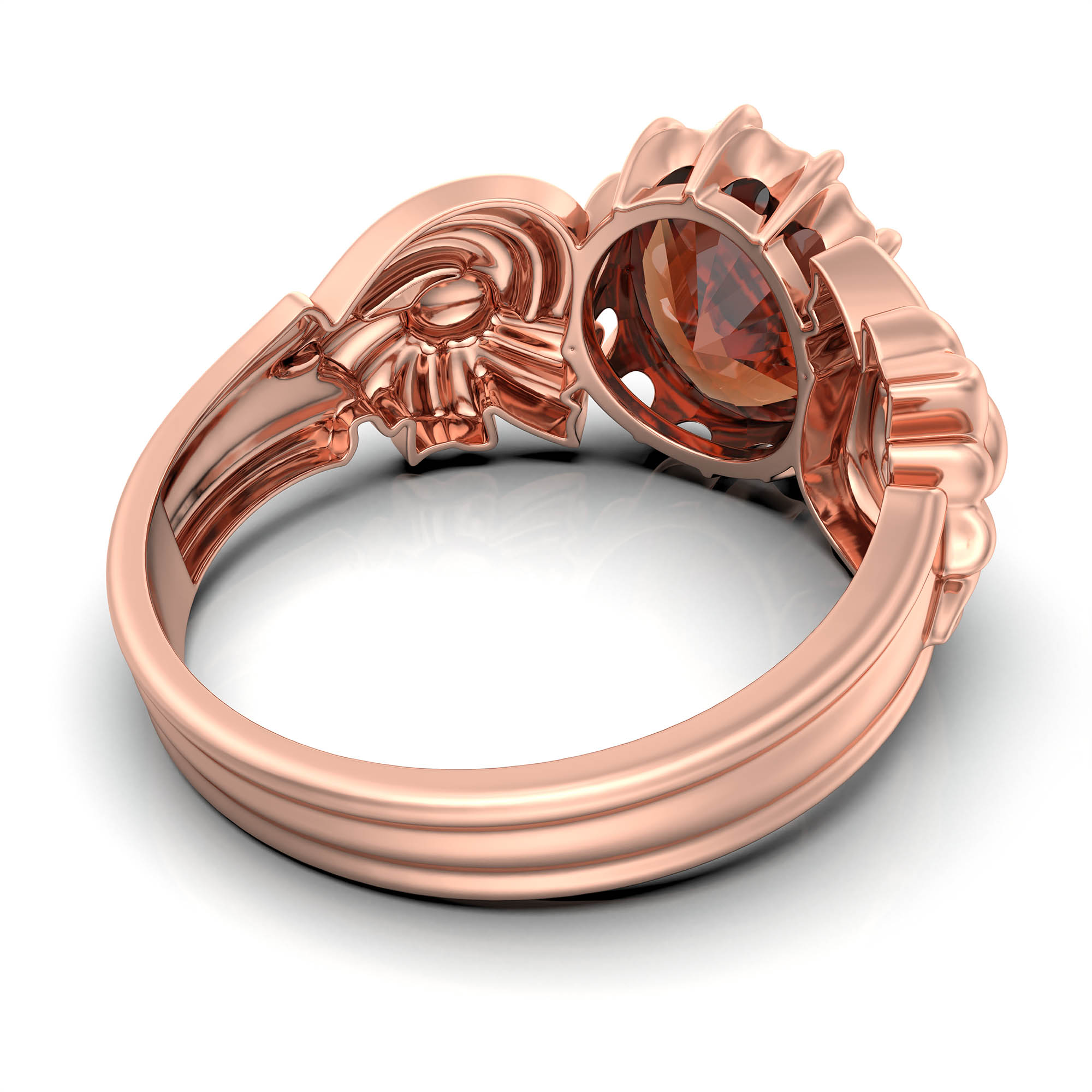 Hessonite (Gomed) Antique Ring for Women in 18K Rose Gold – Oval 9x8 mm, Prong Setting, 3 g (Design KA-2) thumbnail