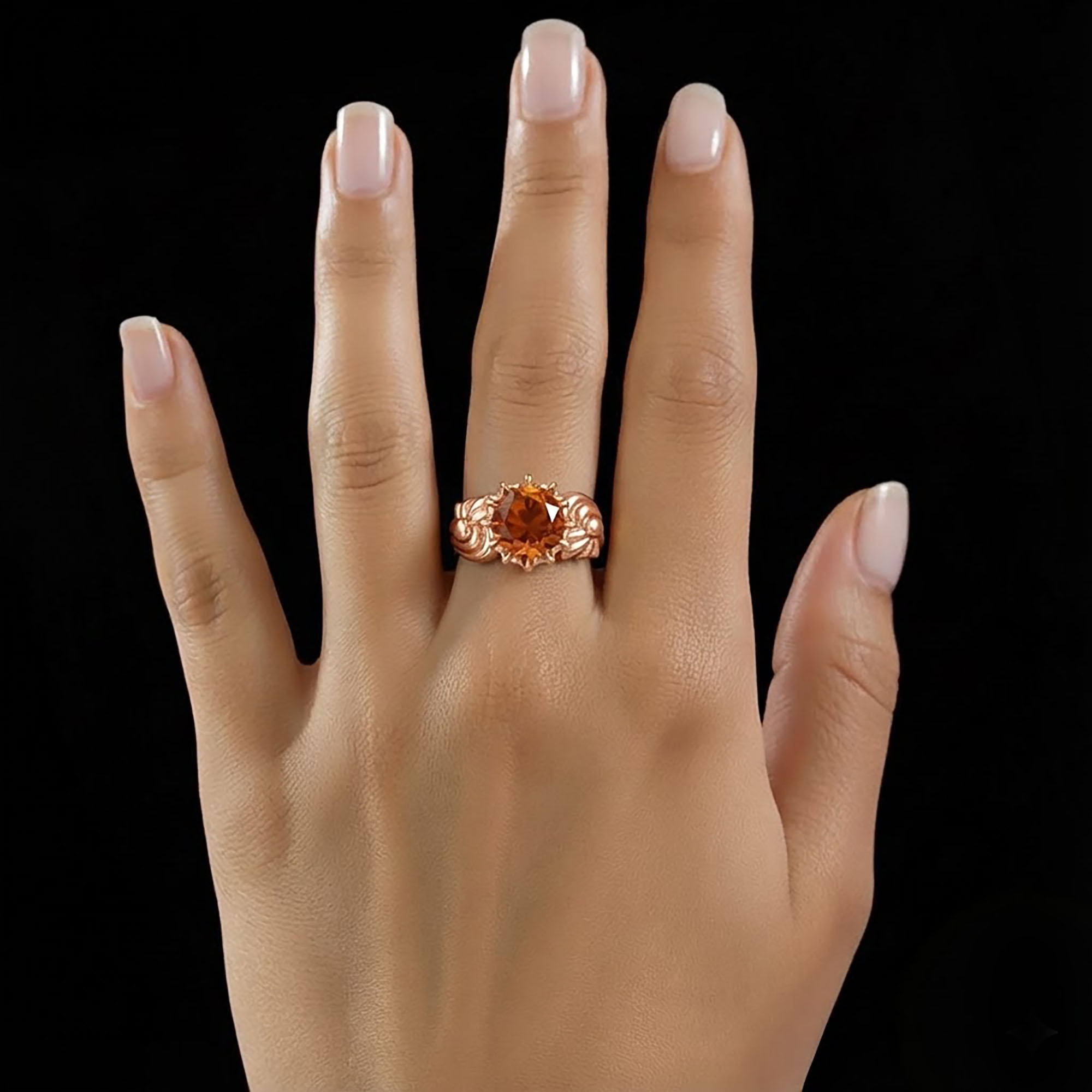 Hessonite (Gomed) Antique Ring for Women in 18K Rose Gold – Oval 9x8 mm, Prong Setting, 3 g (Design KA-2) thumbnail