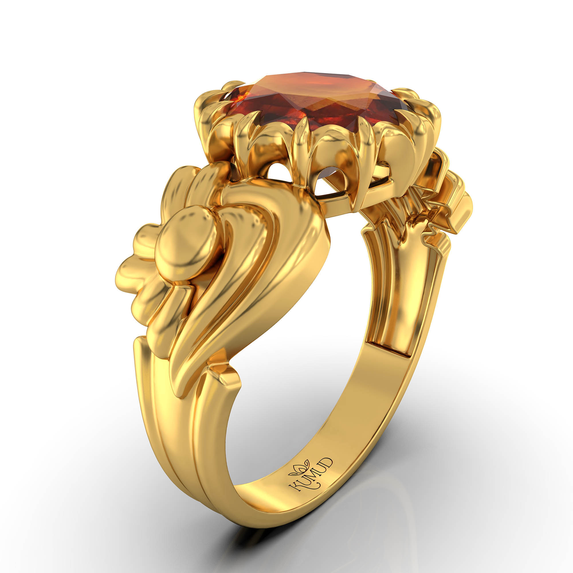 Hessonite (Gomed) Antique Ring for Women in 22K Yellow Gold – Oval 9x8 mm, Prong Setting, 3 g (Design KA-2) thumbnail