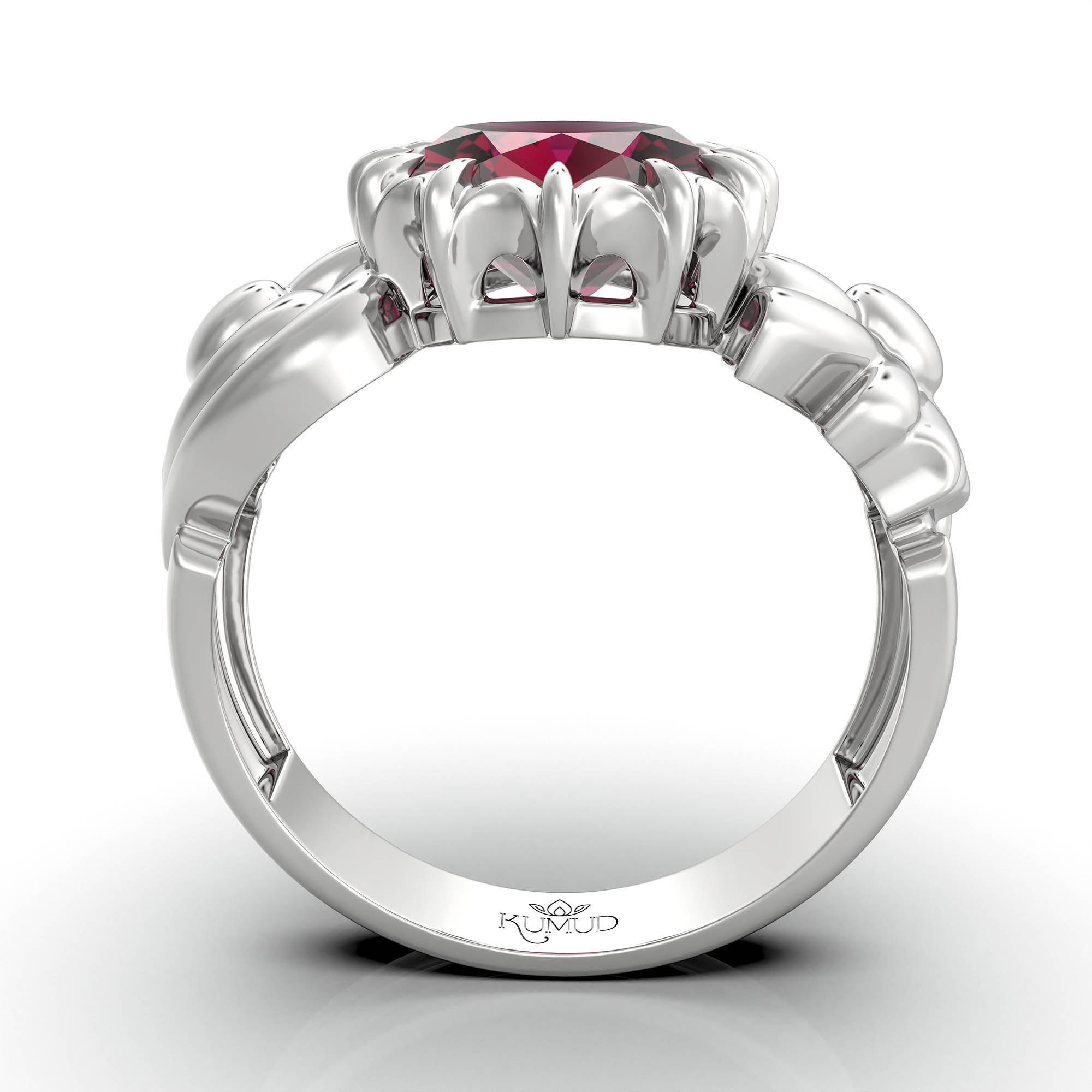 Ruby (Manik) Antique Ring for Women in 18K White Gold – Oval 9x8 mm, Prong Setting, 3 g (Design KA-2) thumbnail