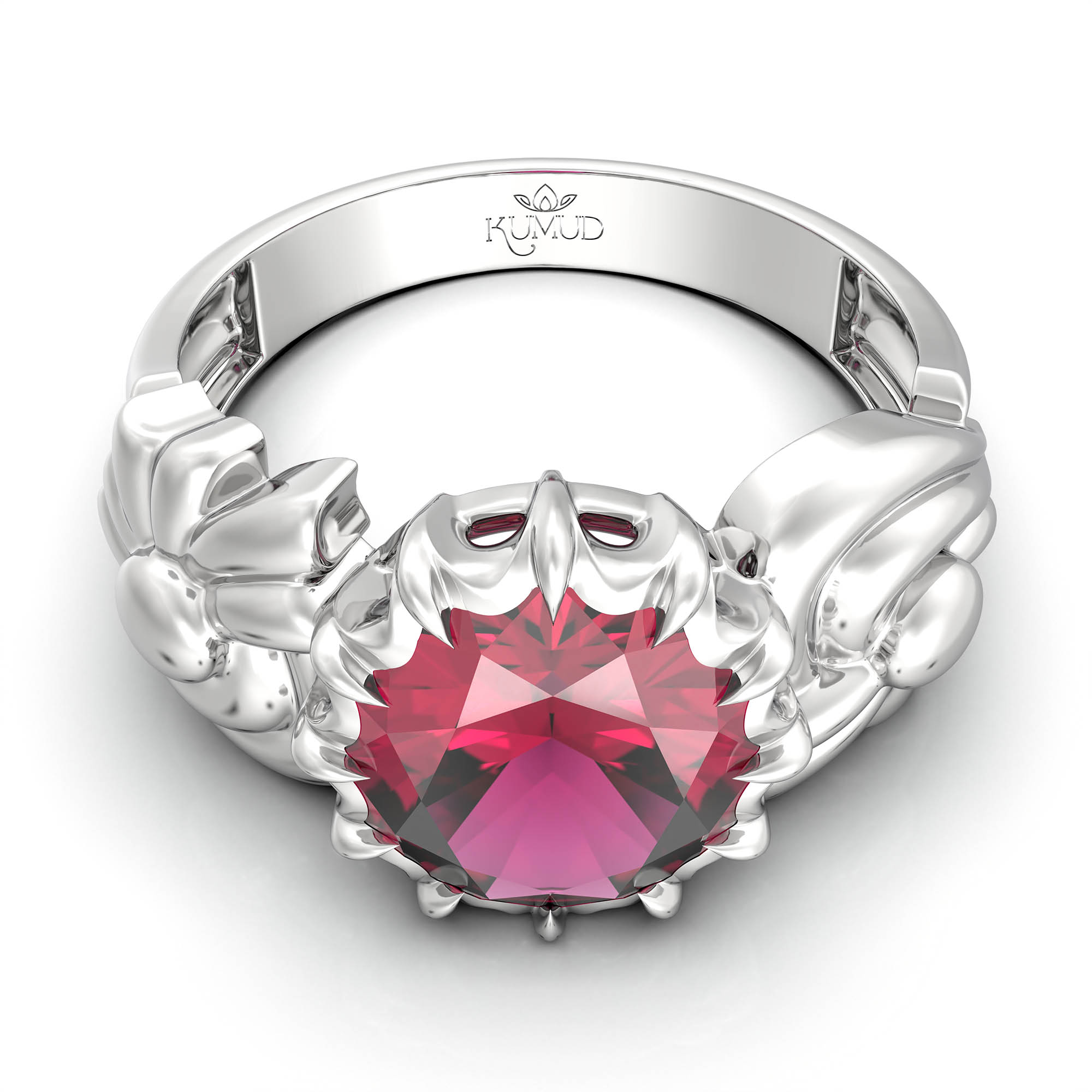 Ruby (Manik) Antique Ring for Women in 18K White Gold – Oval 9x8 mm, Prong Setting, 3 g (Design KA-2) thumbnail