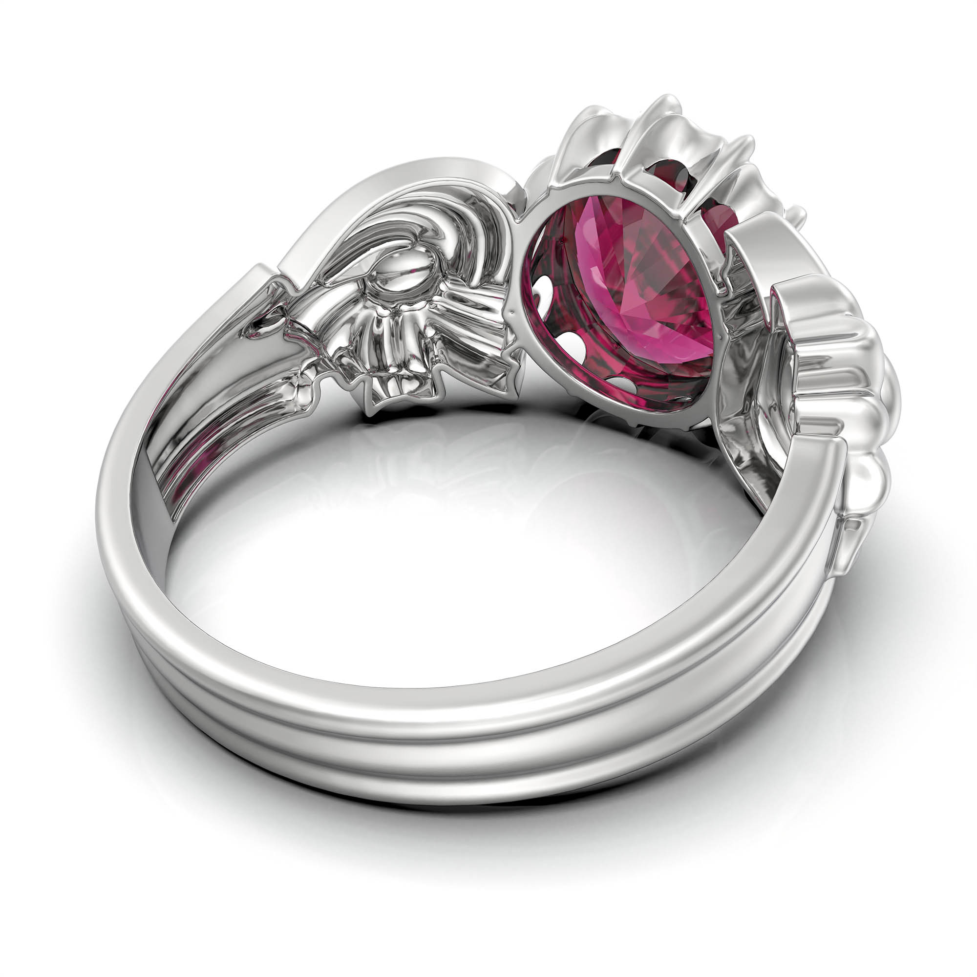 Ruby (Manik) Antique Ring for Women in 18K White Gold – Oval 9x8 mm, Prong Setting, 3 g (Design KA-2) thumbnail
