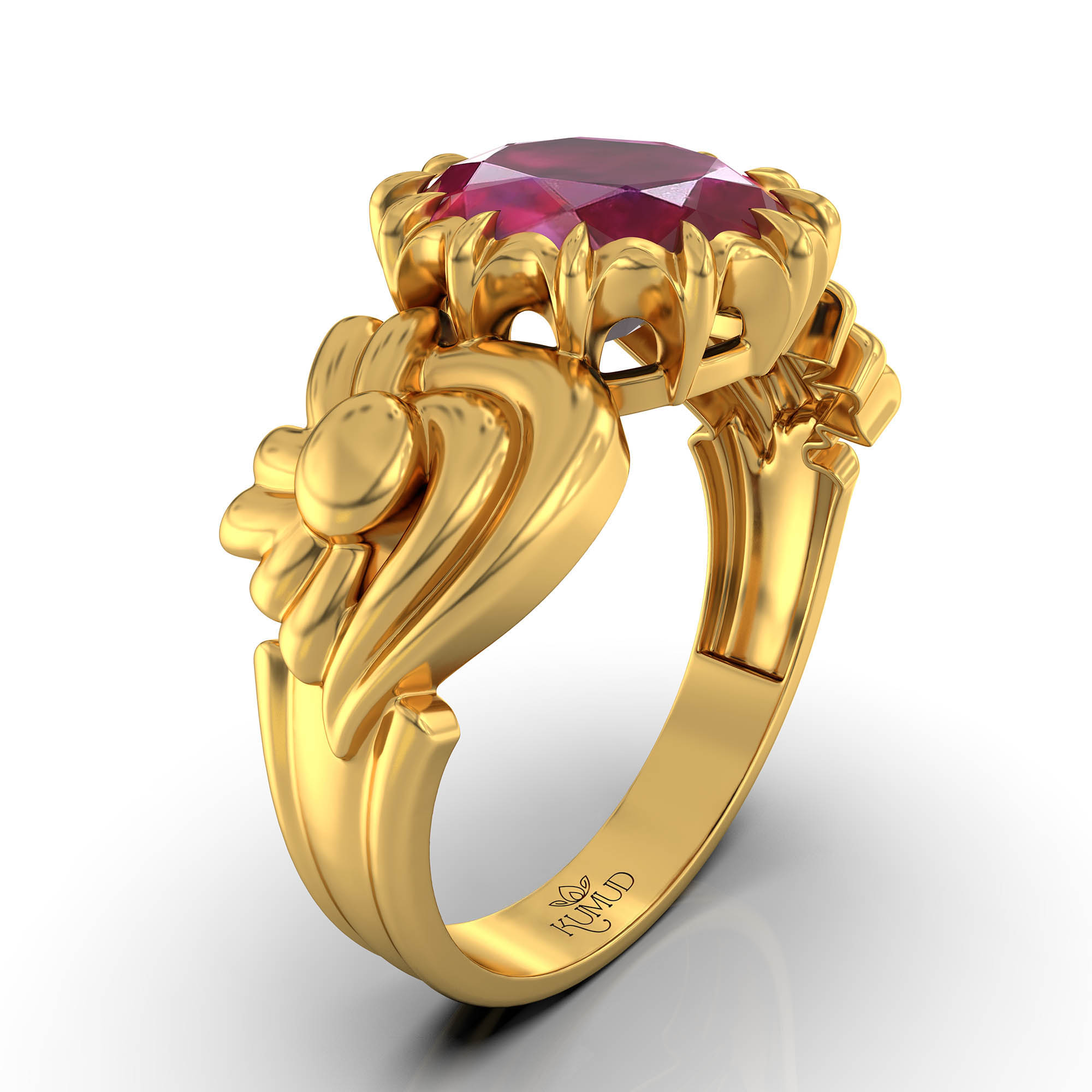 Ruby (Manik) Antique Ring for Women in 22K Yellow Gold – Oval 9x8 mm, Prong Setting, 3 g (Design KA-2) thumbnail