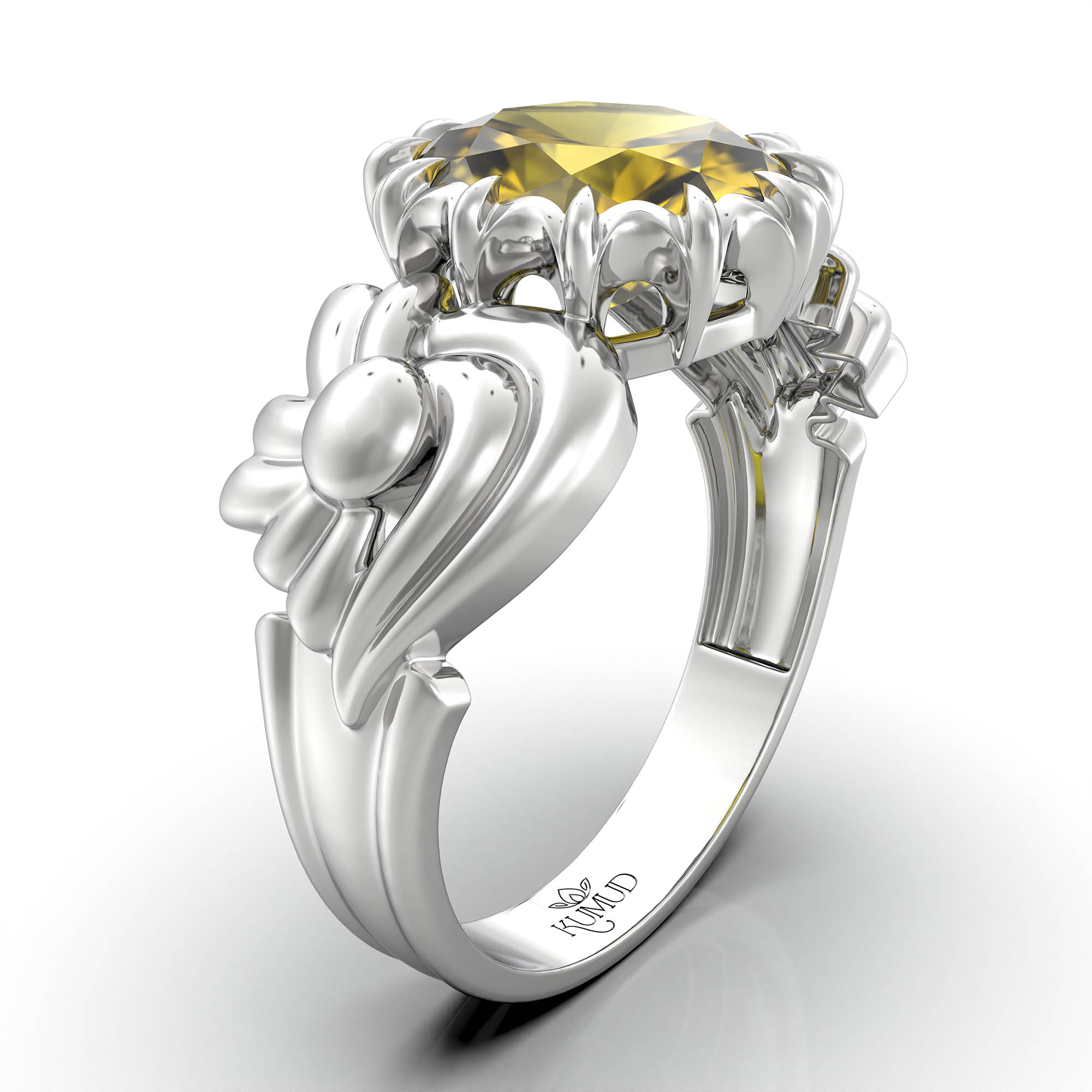 Yellow Sapphire (Pukhraj) Ring for Women in 925 Sterling Silver – Oval 9x8 mm, Prong Setting, 1.8 g (Design KA-2) thumbnail