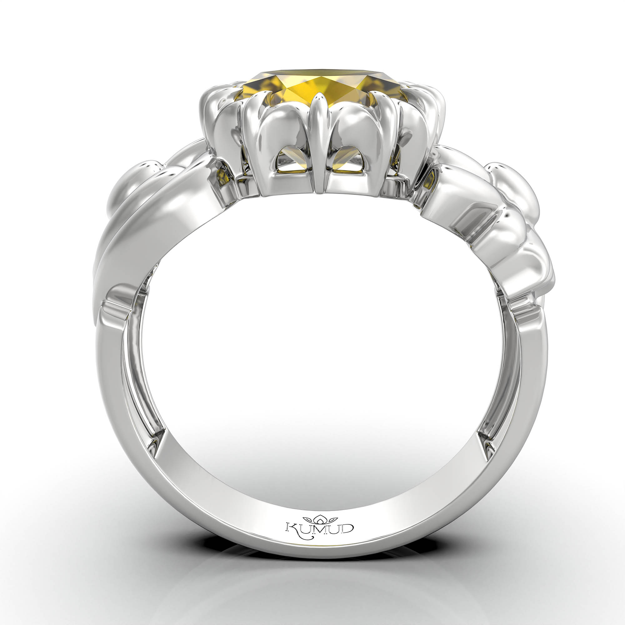Yellow Sapphire (Pukhraj) Ring for Women in 925 Sterling Silver – Oval 9x8 mm, Prong Setting, 1.8 g (Design KA-2) thumbnail