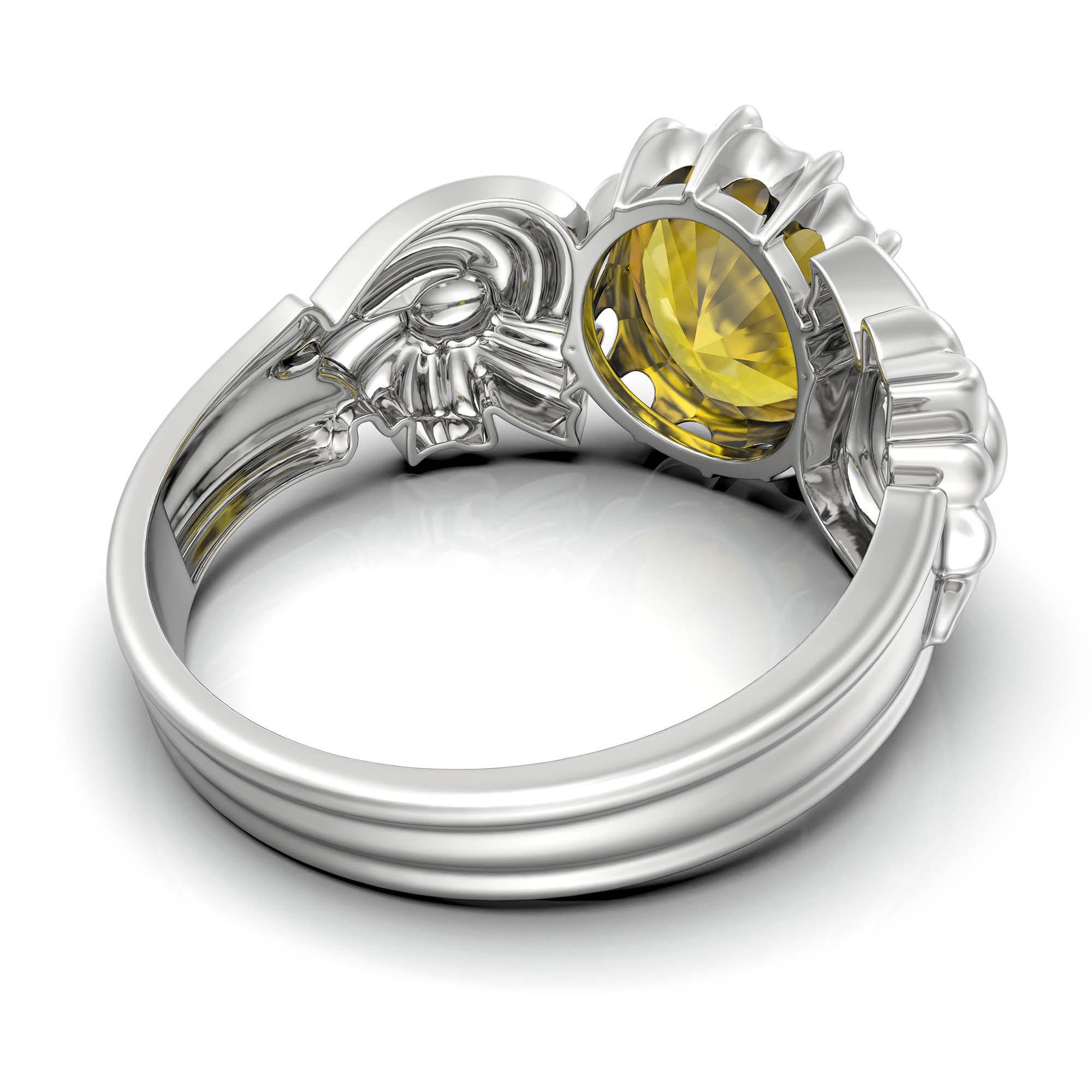 Yellow Sapphire (Pukhraj) Ring for Women in 925 Sterling Silver – Oval 9x8 mm, Prong Setting, 1.8 g (Design KA-2) thumbnail