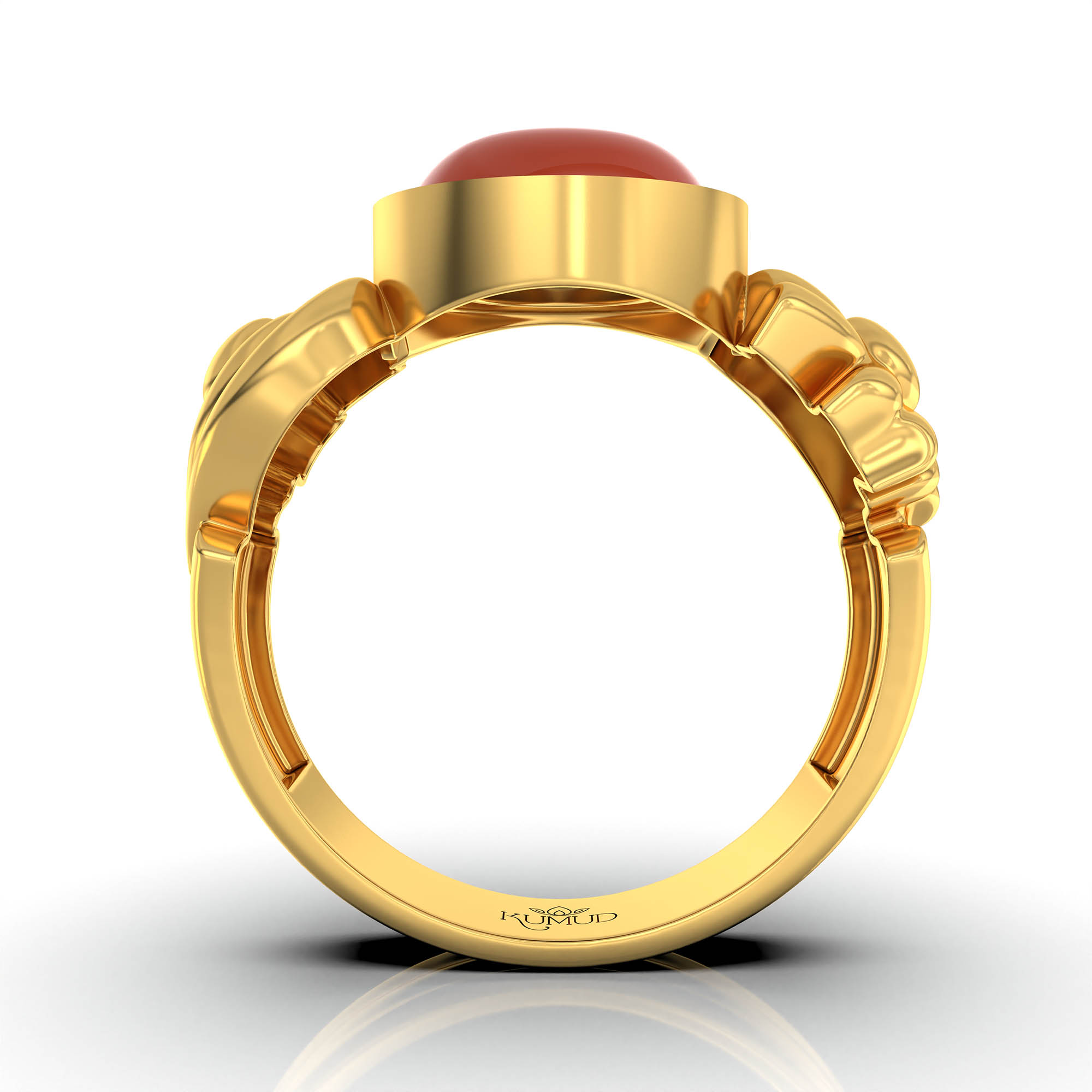 Red Coral (Moonga) Antique Ring for Women in 22K Yellow Gold – Oval Cabochon 9x8 mm, Bezel Setting, 4 g (Design KA-2) thumbnail