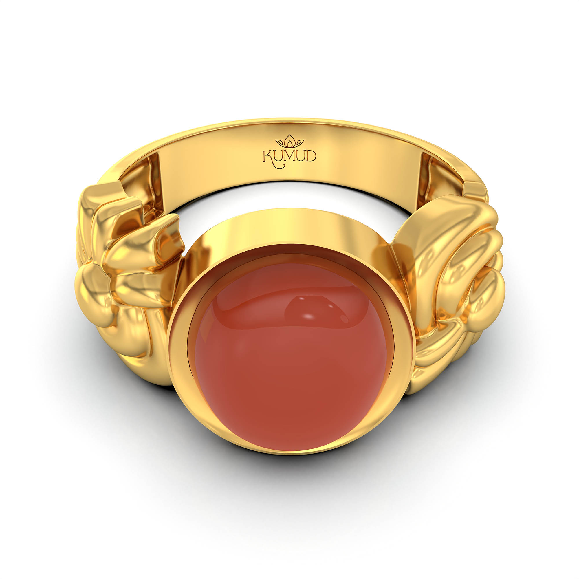 Red Coral (Moonga) Antique Ring for Women in 22K Yellow Gold – Oval Cabochon 9x8 mm, Bezel Setting, 4 g (Design KA-2) thumbnail