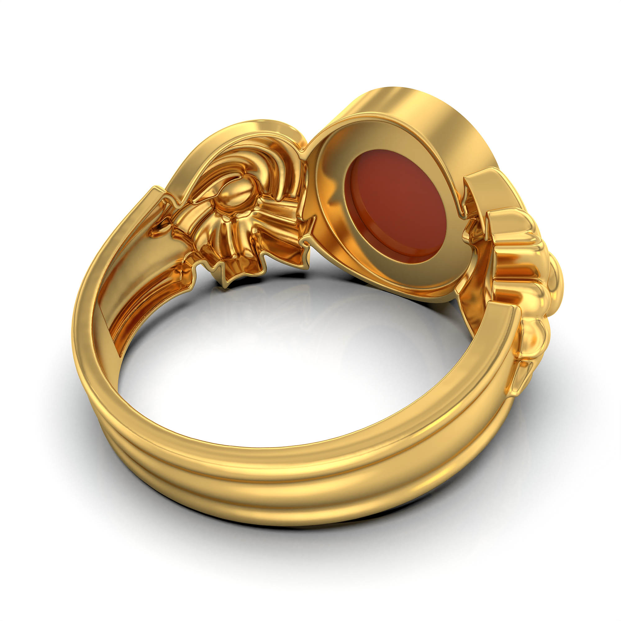 Red Coral (Moonga) Antique Ring for Women in 22K Yellow Gold – Oval Cabochon 9x8 mm, Bezel Setting, 4 g (Design KA-2) thumbnail