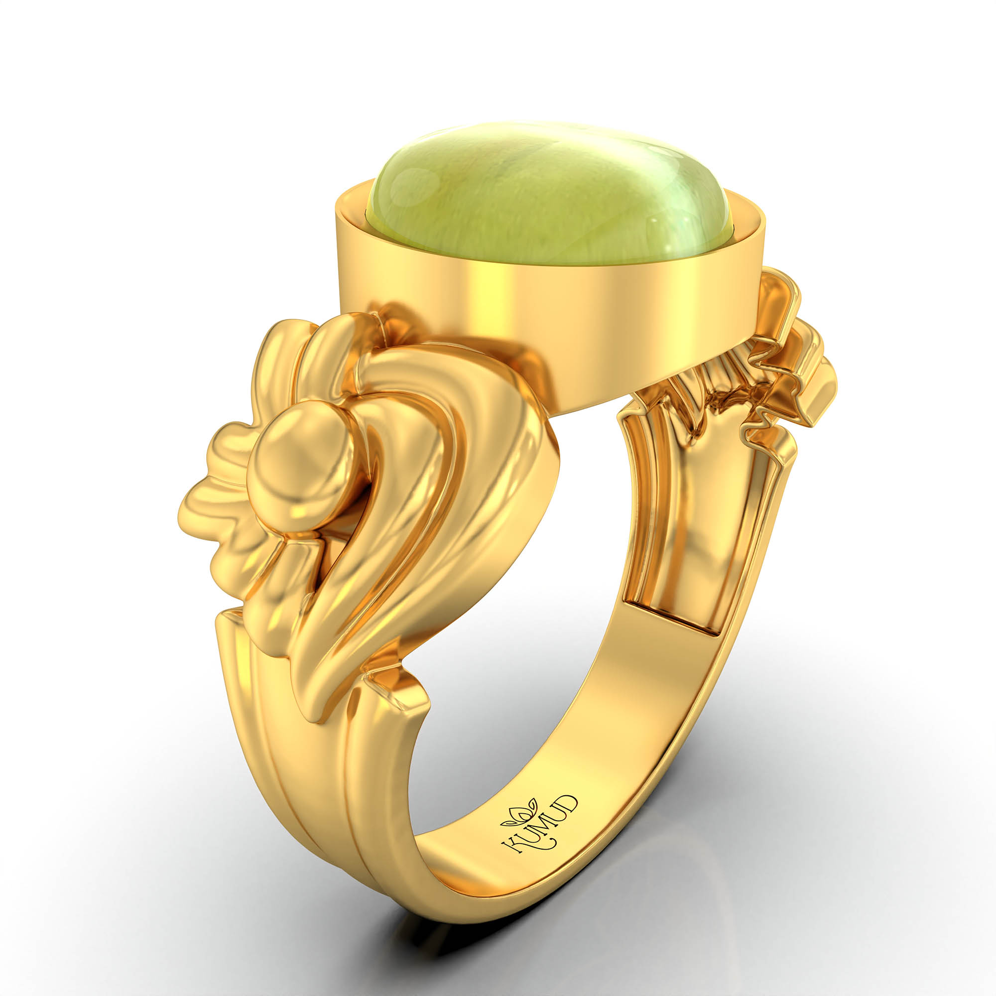 Cat's Eye (Lehsunia) Antique Ring for Women in 22K Yellow Gold – Oval Cabochon 9x8 mm, Bezel Setting, 4 g (Design KA-2) thumbnail