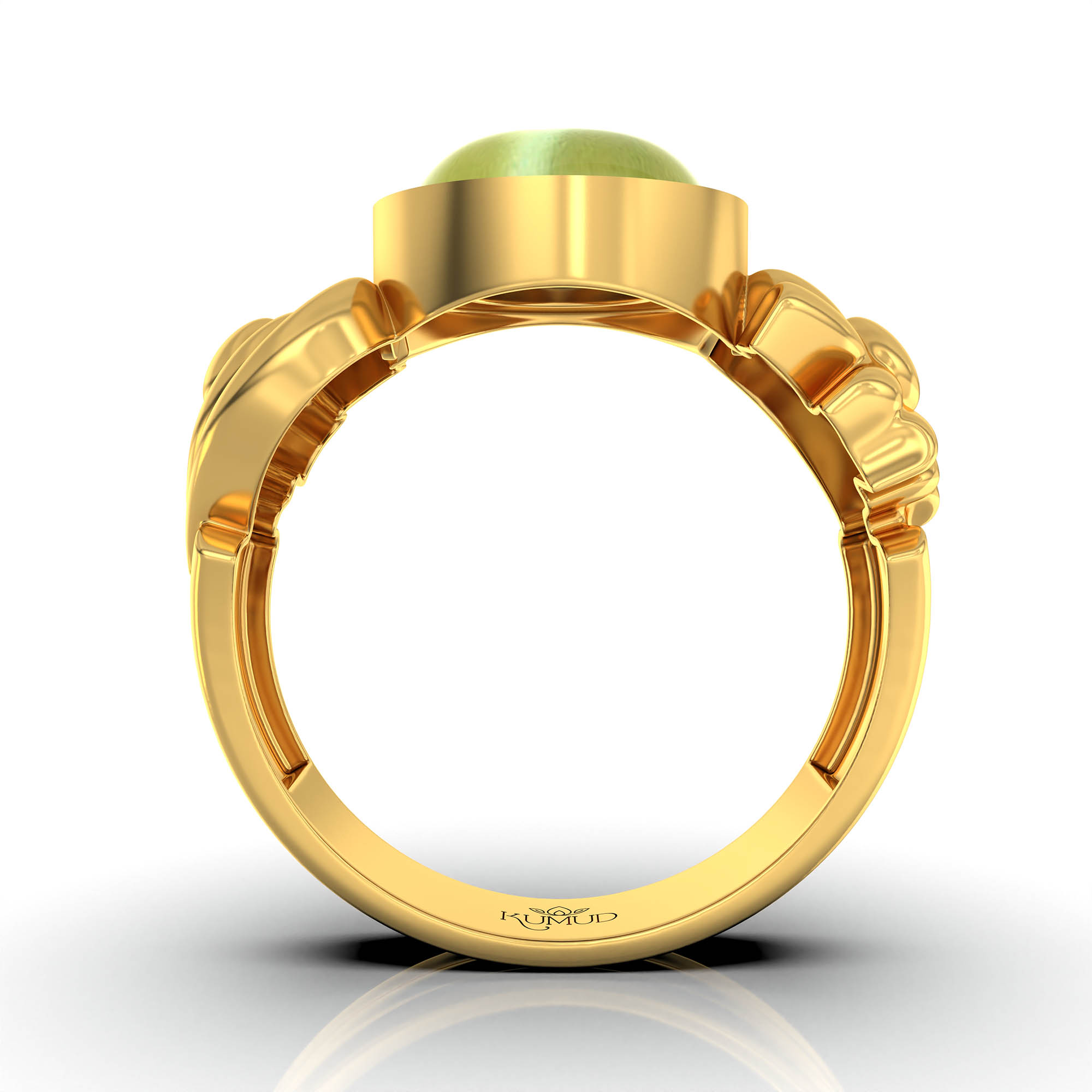 Cat's Eye (Lehsunia) Antique Ring for Women in 22K Yellow Gold – Oval Cabochon 9x8 mm, Bezel Setting, 4 g (Design KA-2) thumbnail