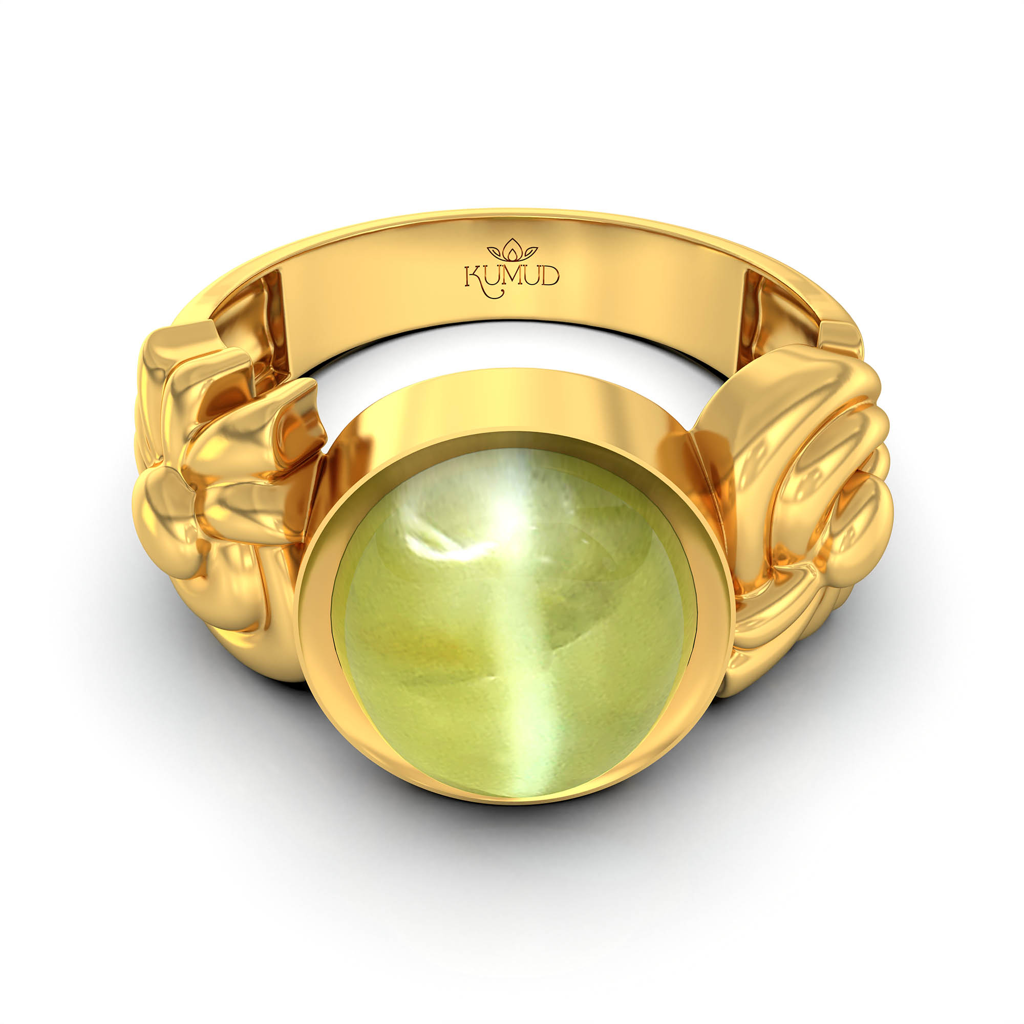 Cat's Eye (Lehsunia) Antique Ring for Women in 22K Yellow Gold – Oval Cabochon 9x8 mm, Bezel Setting, 4 g (Design KA-2) thumbnail