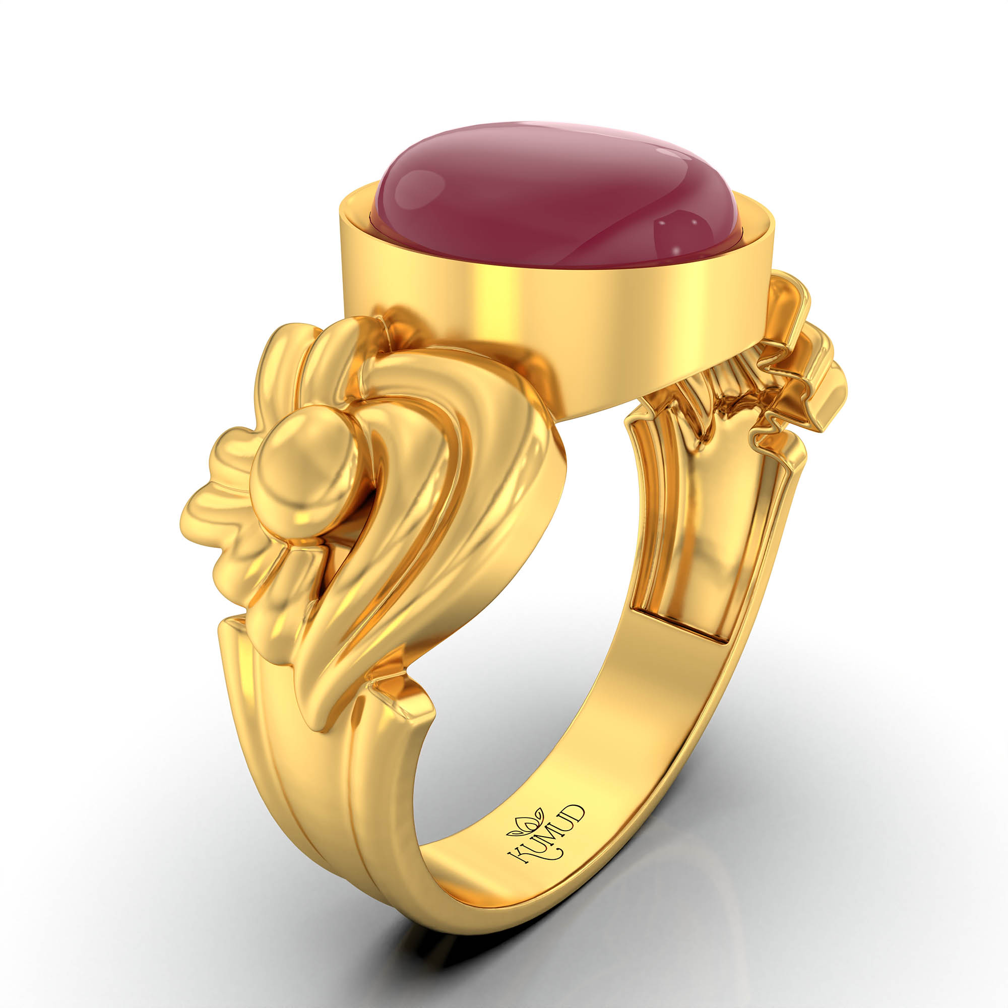 Ruby (Manik) Antique Ring for Women in 22K Yellow Gold – Oval Cabochon 9x8 mm, Bezel Setting, 4 g (Design KA-2) thumbnail