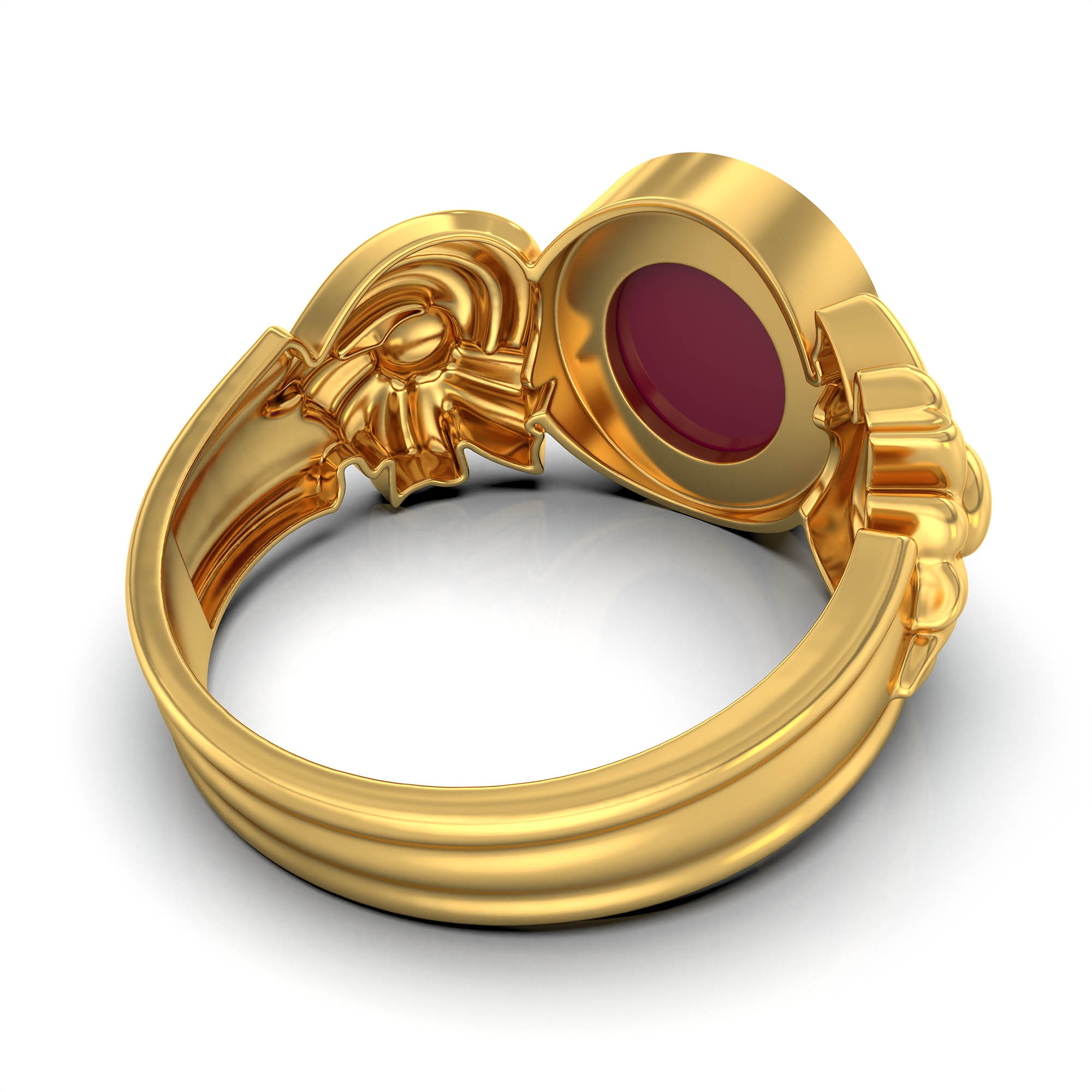 Ruby (Manik) Antique Ring for Women in 22K Yellow Gold – Oval Cabochon 9x8 mm, Bezel Setting, 4 g (Design KA-2) thumbnail