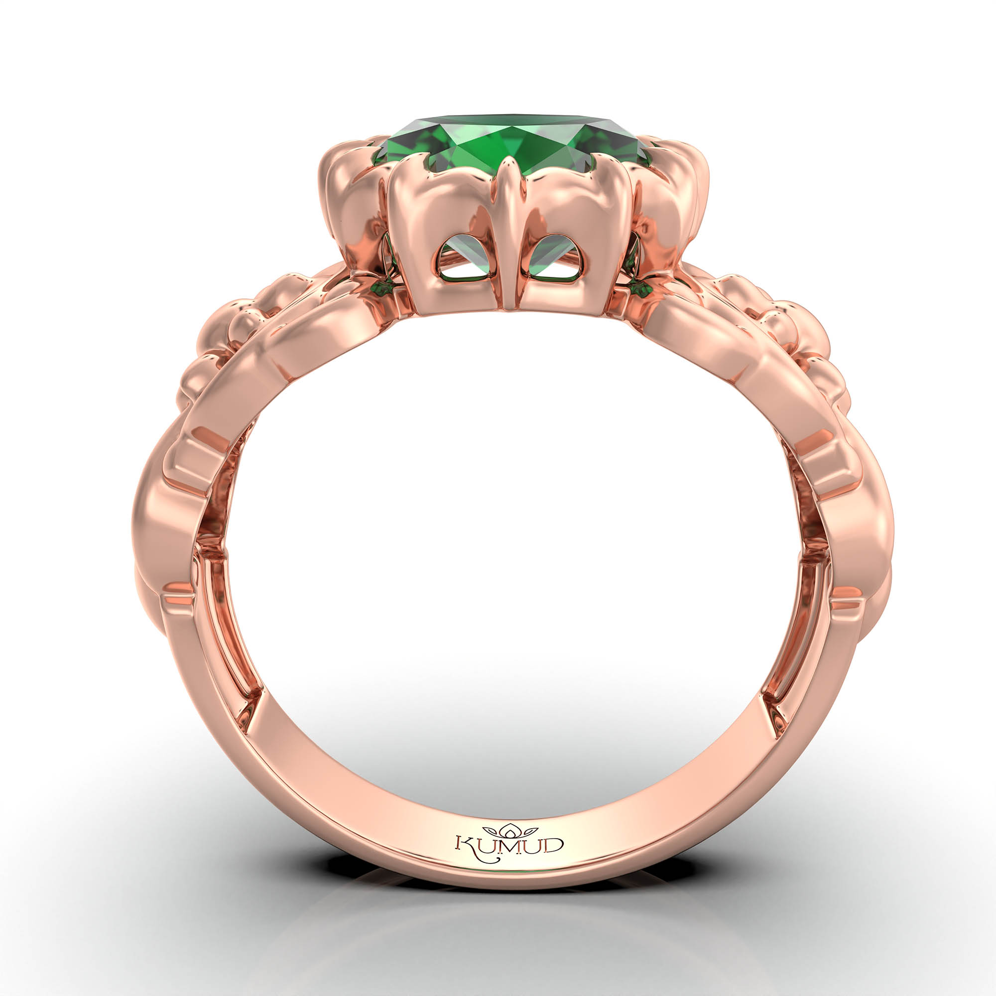 Emerald (Panna) Antique Ring for Women in 18K Rose Gold – Oval 9x8 mm, Prong Setting, 3 g (Design KA-3) thumbnail