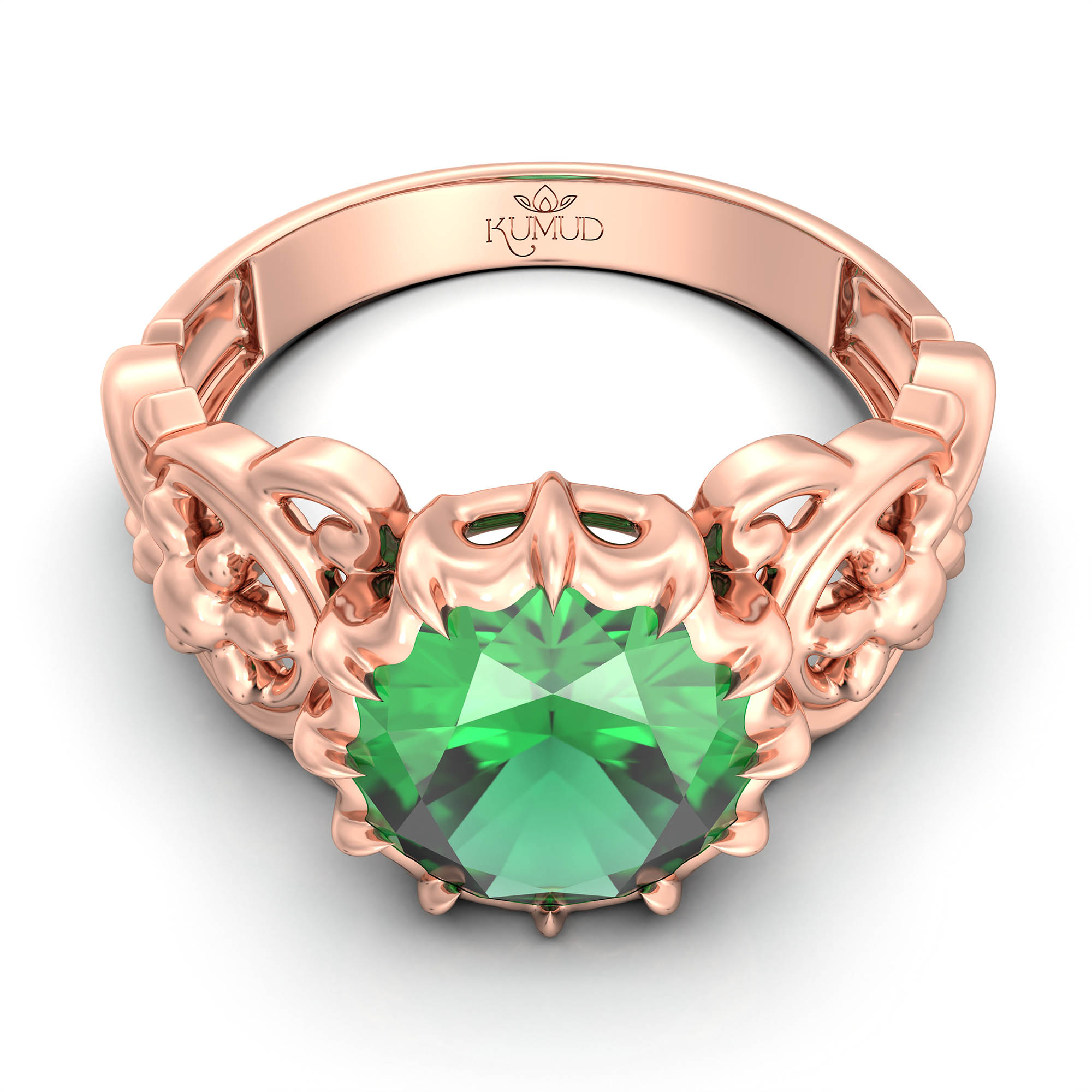 Emerald (Panna) Antique Ring for Women in 18K Rose Gold – Oval 9x8 mm, Prong Setting, 3 g (Design KA-3) thumbnail