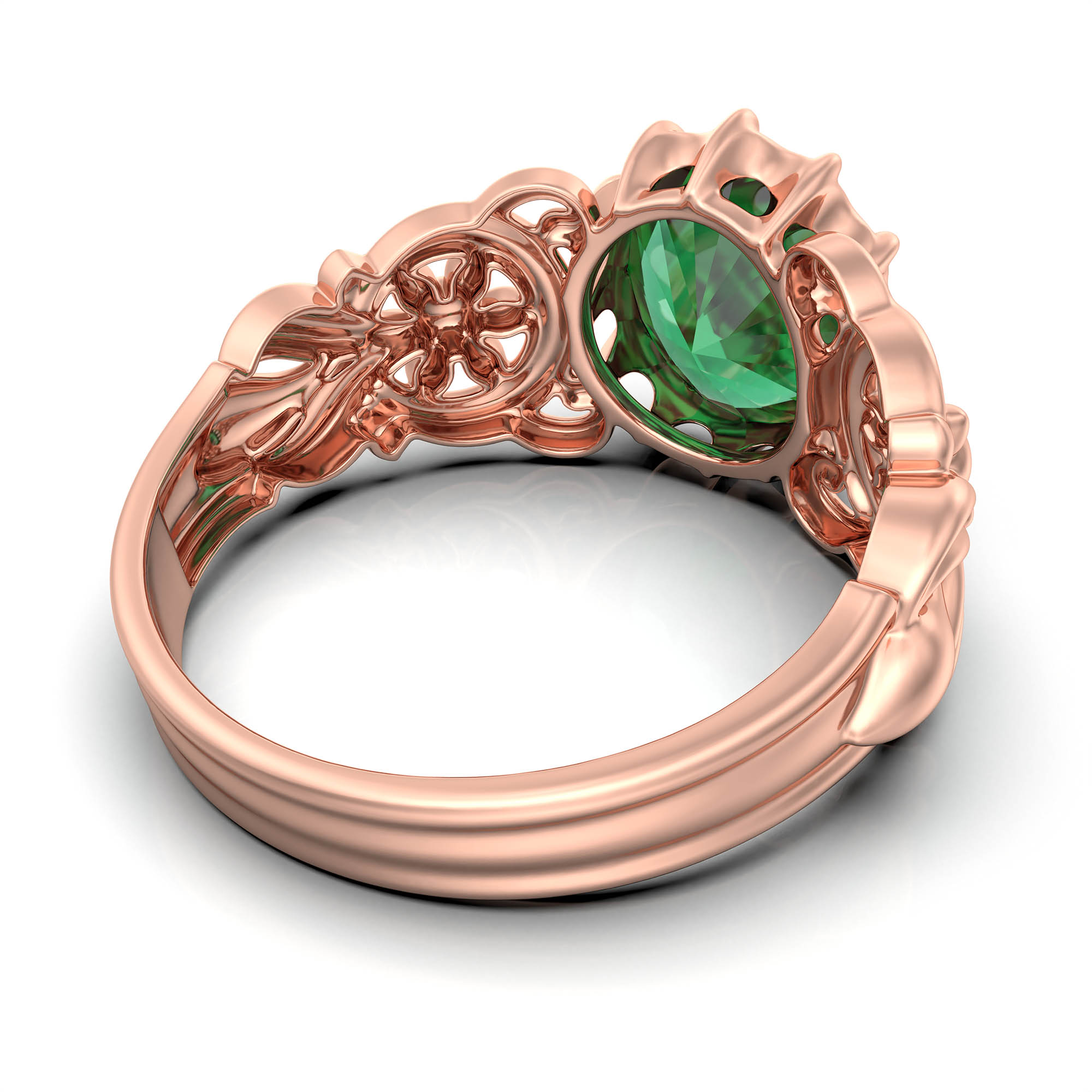 Emerald (Panna) Antique Ring for Women in 18K Rose Gold – Oval 9x8 mm, Prong Setting, 3 g (Design KA-3) thumbnail