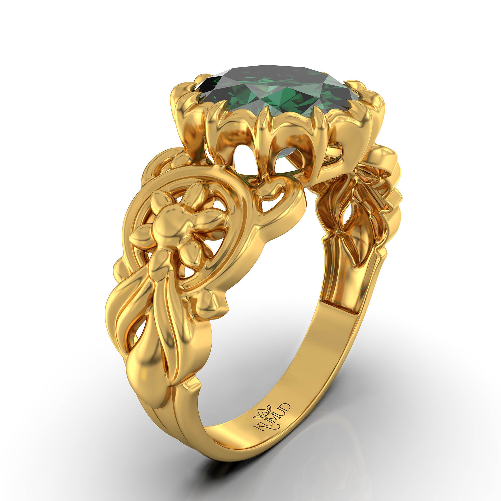 Emerald (Panna) Antique Ring for Women in 22K Yellow Gold – Oval 9x8 mm, Prong Setting, 3 g (Design KA-3) thumbnail