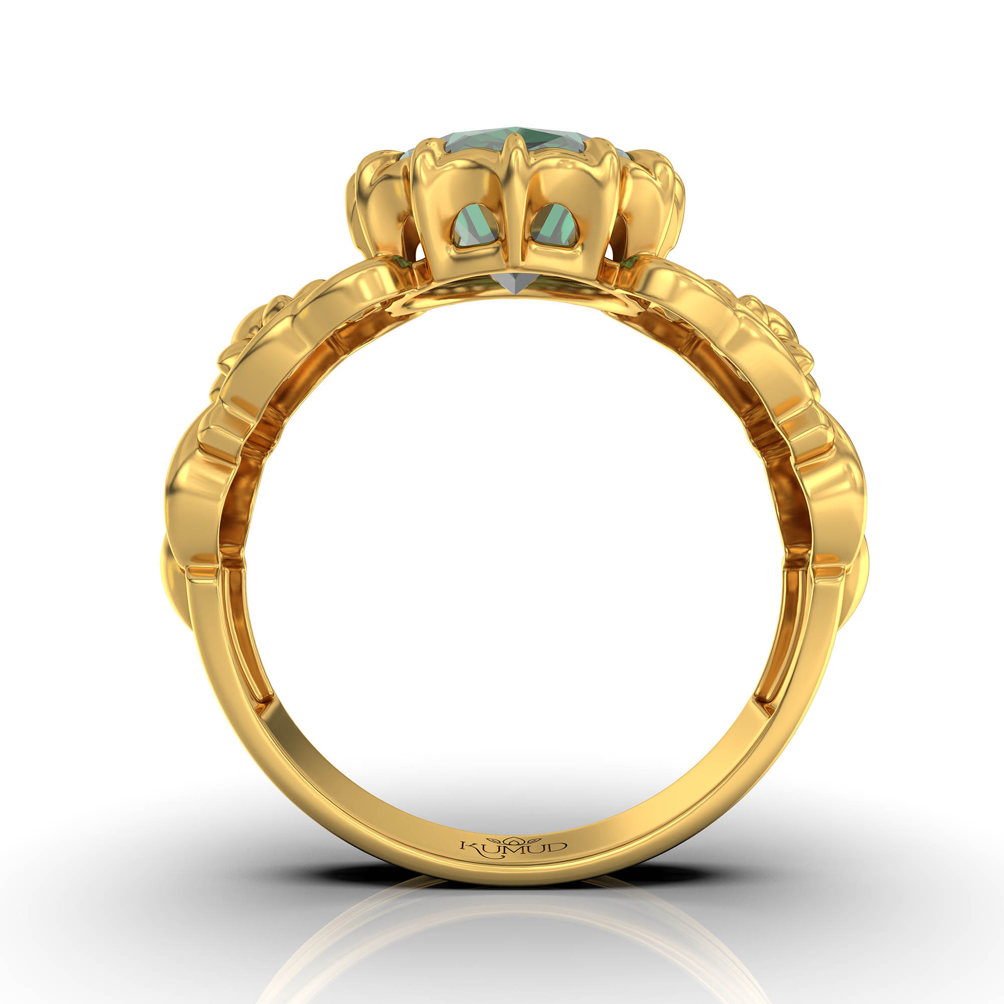 Emerald (Panna) Antique Ring for Women in 22K Yellow Gold – Oval 9x8 mm, Prong Setting, 3 g (Design KA-3) thumbnail