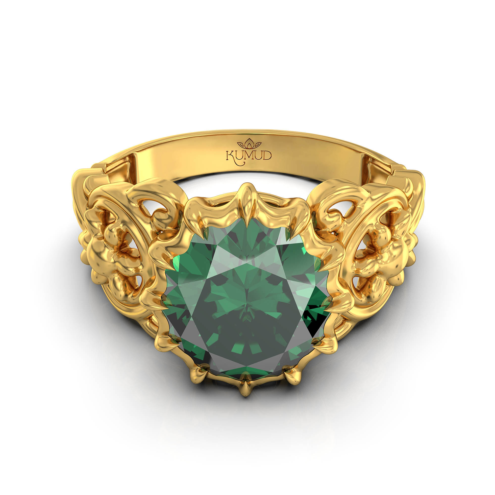 Emerald (Panna) Antique Ring for Women in 22K Yellow Gold – Oval 9x8 mm, Prong Setting, 3 g (Design KA-3) thumbnail