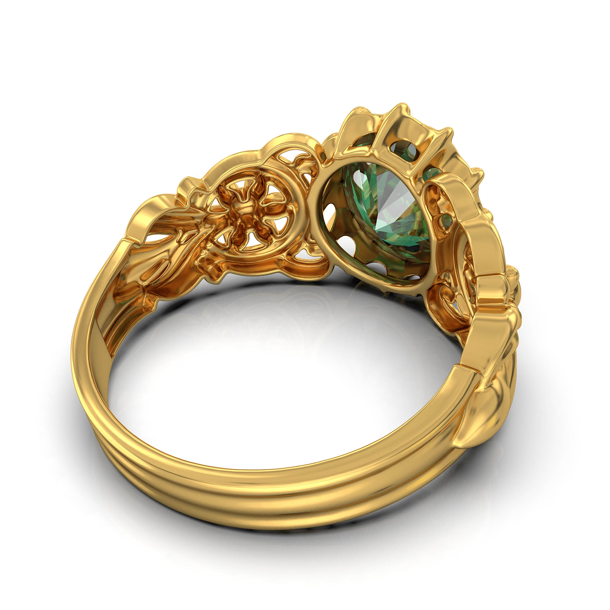 Emerald (Panna) Antique Ring for Women in 22K Yellow Gold – Oval 9x8 mm, Prong Setting, 3 g (Design KA-3) thumbnail