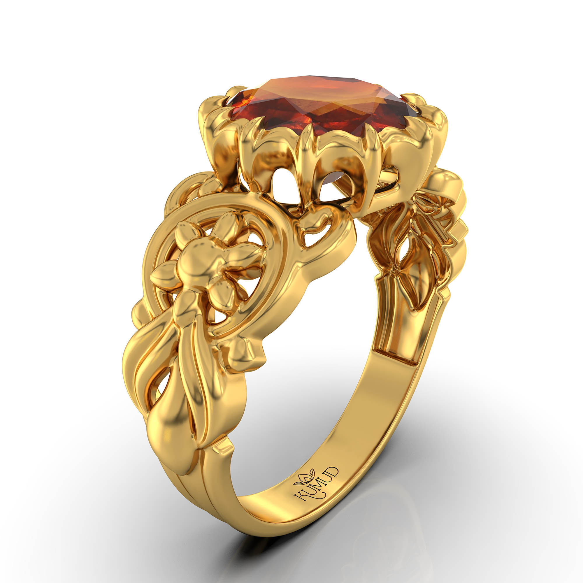 Hessonite (Gomed) Antique Ring for Women in 22K Yellow Gold – Oval 9x8 mm, Prong Setting, 3 g (Design KA-3) thumbnail