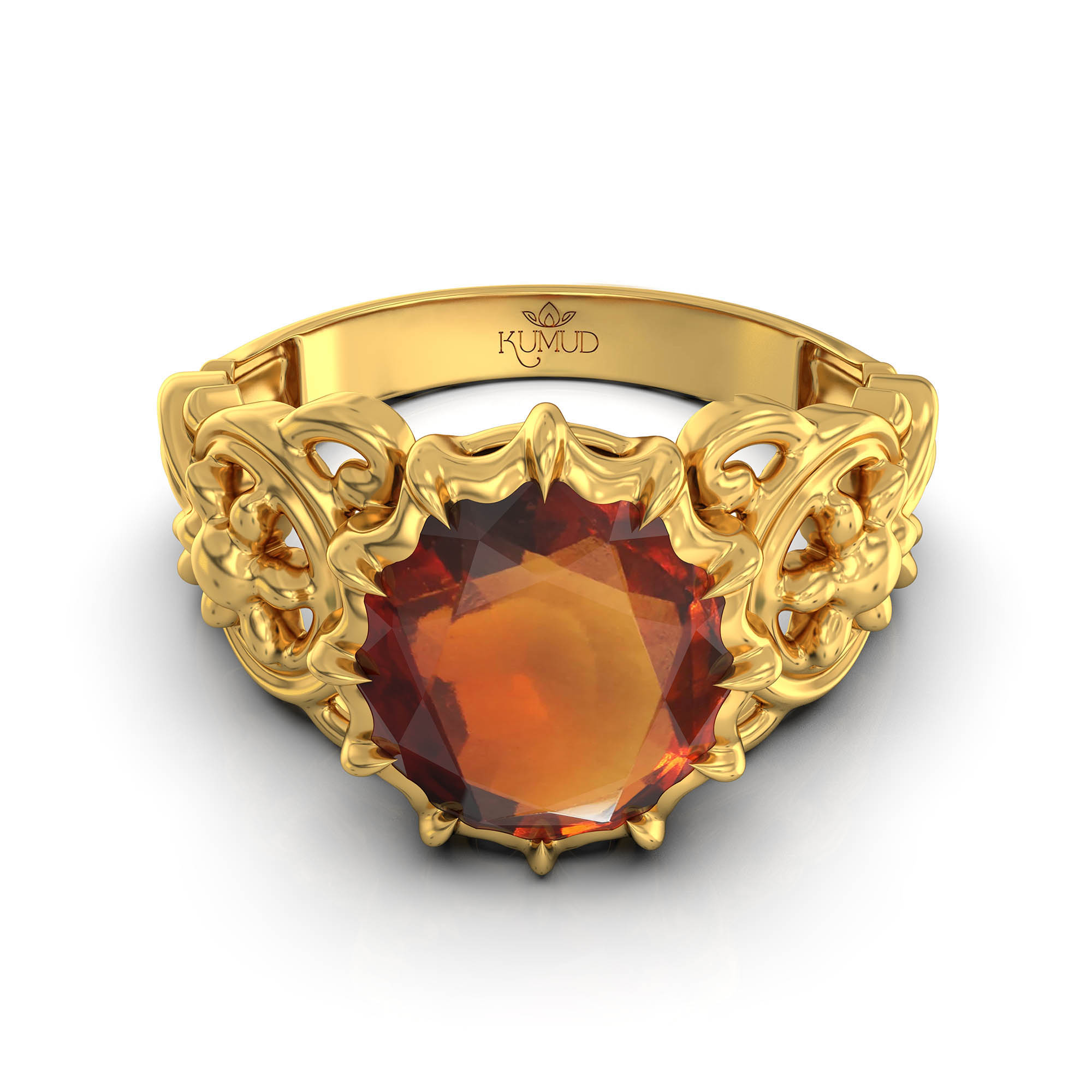 Hessonite (Gomed) Antique Ring for Women in 22K Yellow Gold – Oval 9x8 mm, Prong Setting, 3 g (Design KA-3) thumbnail