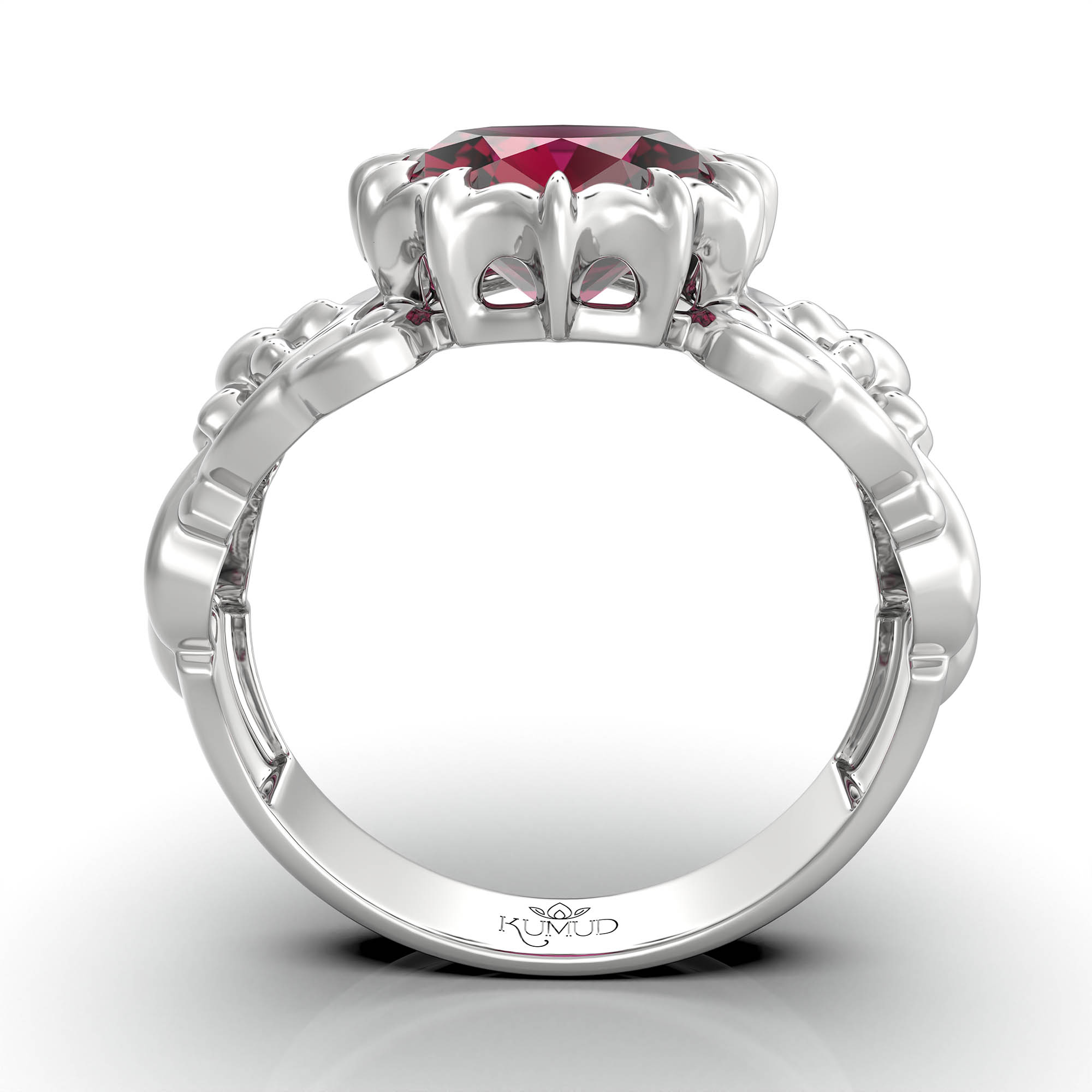 Ruby (Manik) Antique Ring for Women in 18K White Gold – Oval 9x8 mm, Prong Setting, 3 g (Design KA-3) thumbnail
