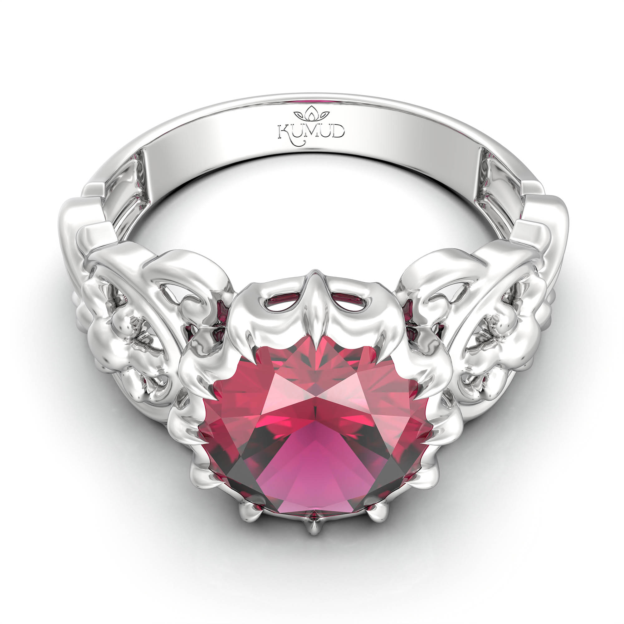 Ruby (Manik) Antique Ring for Women in 18K White Gold – Oval 9x8 mm, Prong Setting, 3 g (Design KA-3) thumbnail