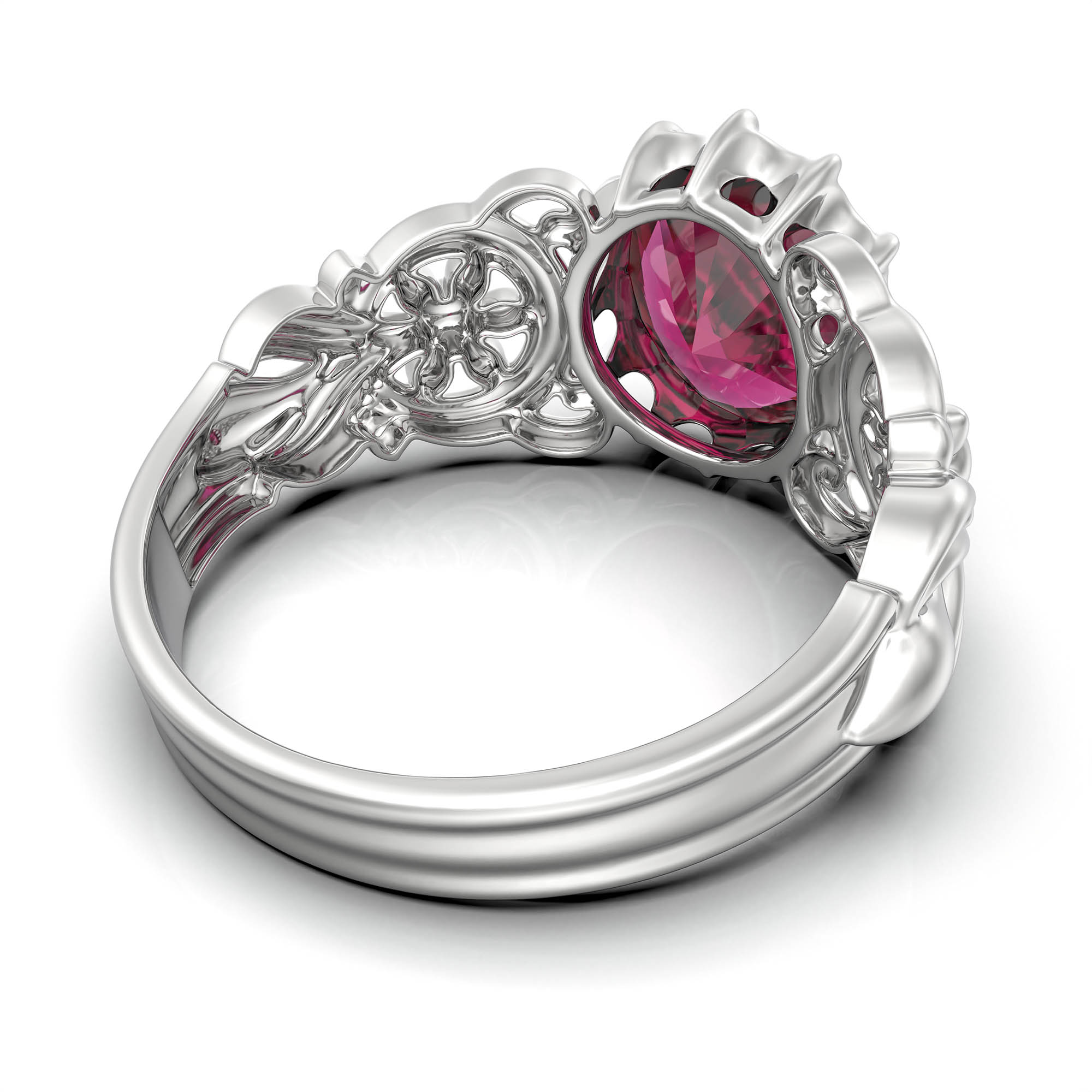 Ruby (Manik) Antique Ring for Women in 18K White Gold – Oval 9x8 mm, Prong Setting, 3 g (Design KA-3) thumbnail