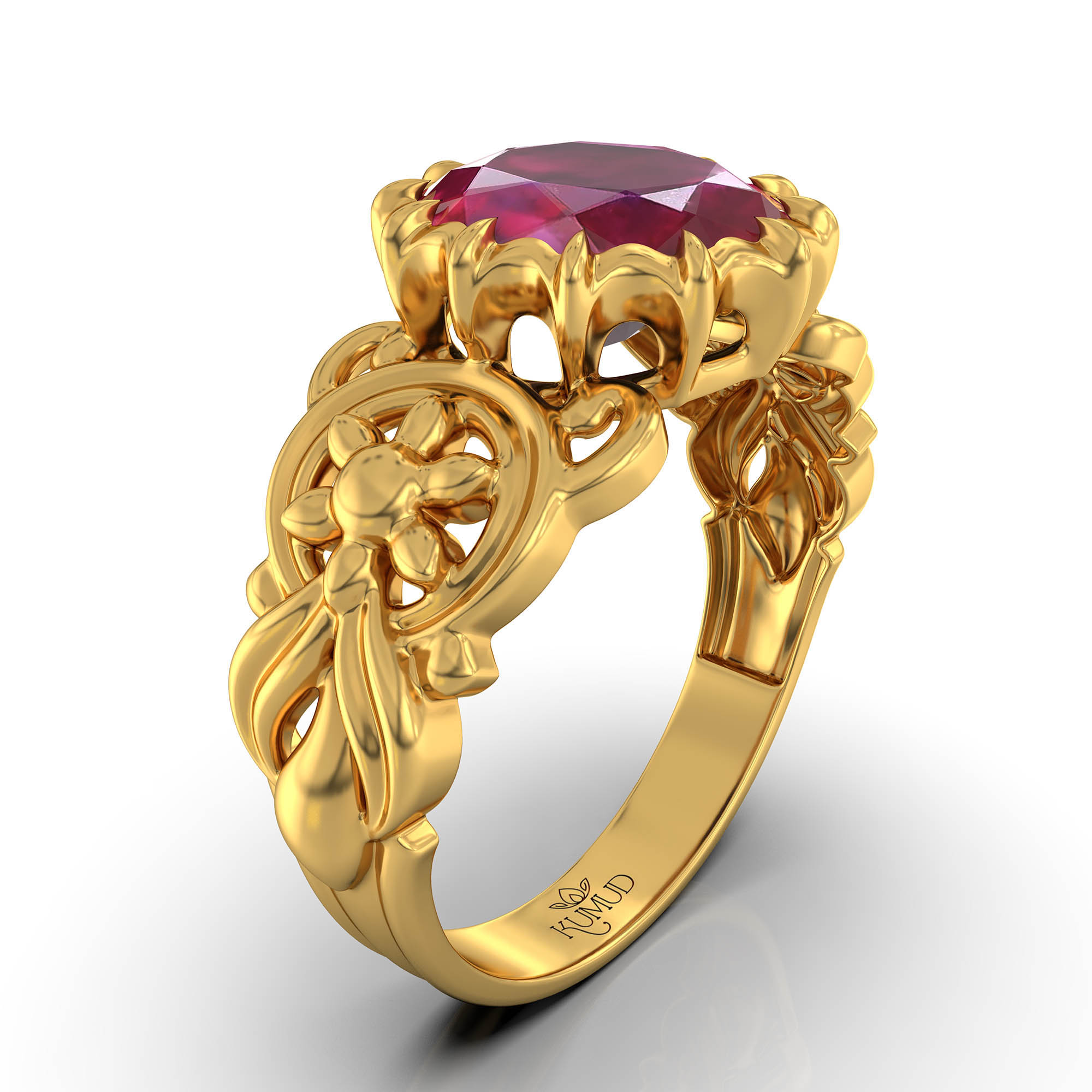 Ruby (Manik) Antique Ring for Women in 22K Yellow Gold – Oval 9x8 mm, Prong Setting, 3 g (Design KA-3) thumbnail
